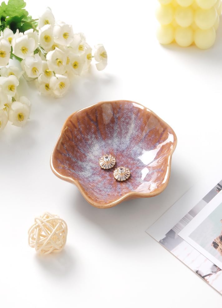 Lotus Leaf Shape Decorative Ring Tray, Small Key Bowl, Ceramic Trinket Tray Jewelry Dish Organizing Necklace Earrings, Home Decoration for Mom Best Friend Sister, Pink.