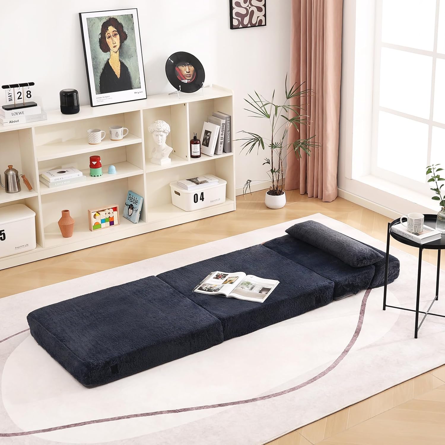 Tiita Folding Sofa Bed with Pillow 200x70x12cm Mattress&Plush Fabric Foldable Sofa Lounge Mat Pad,Floor Lounger Chair Bed for Living Room,Guest Room,Dorm,Apartment,Camping and Travel Use