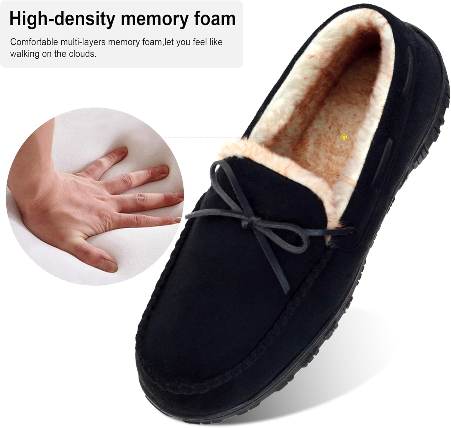 SKABIU Mens Moccasin Slippers Memory Foam Indoor & Outdoor House Slippers Cozy Bedroom Shoes