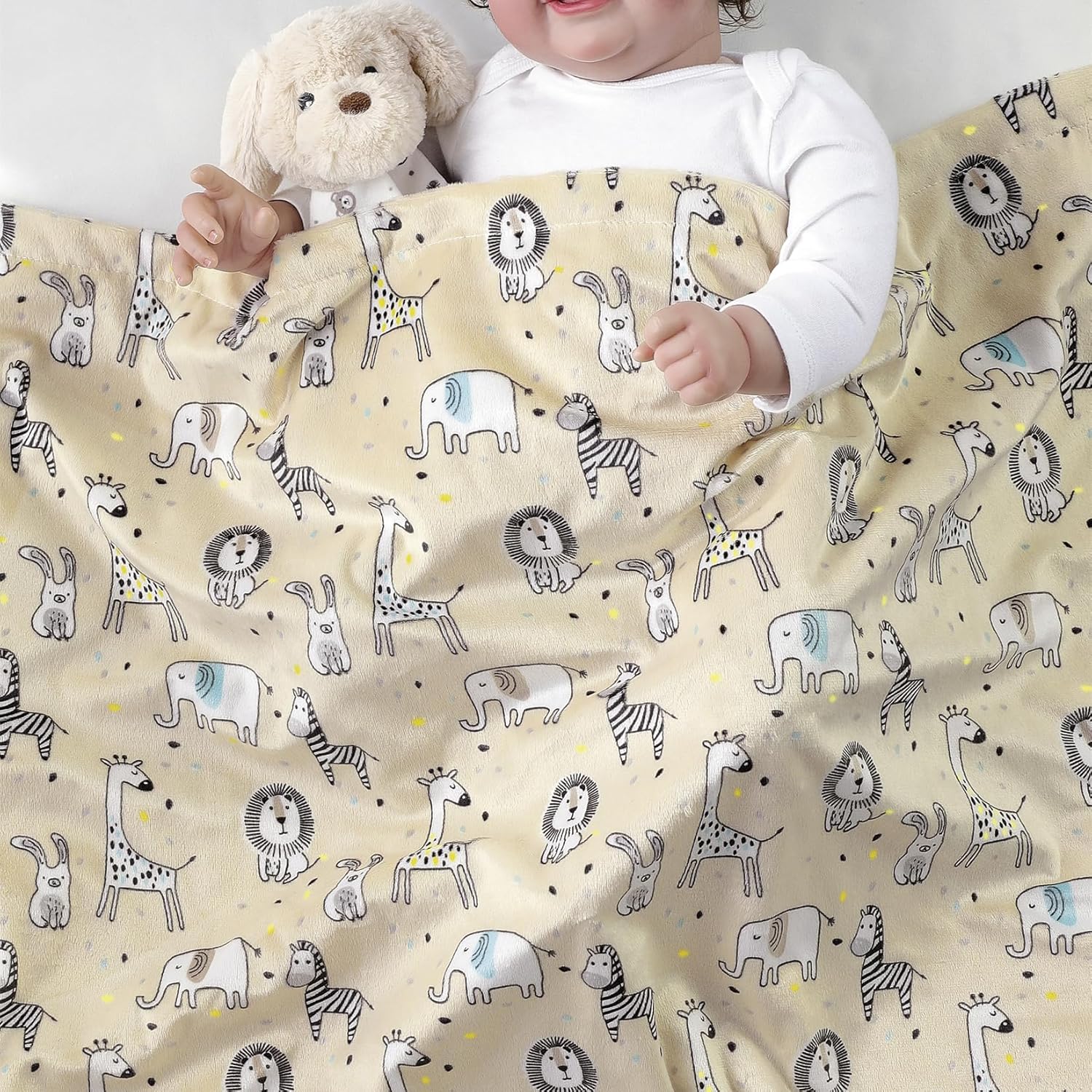CREVENT Minky Baby Blanket for Girls Boys, Soft Plush Receiving Blanket for Newborns - 76x102cm (Animal)