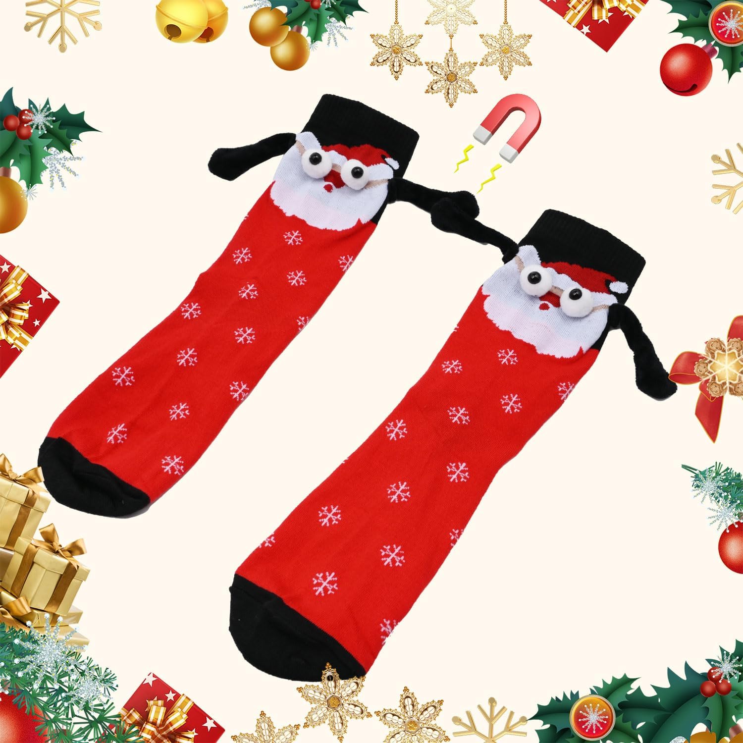 Zurligi 2 Pairs Holding Hands Socks, Funny Magnetic Hand Holding Cute Socks for Men Women, 3D Doll Couple Novelty Birthday for Lovers, Boyfriend, Family