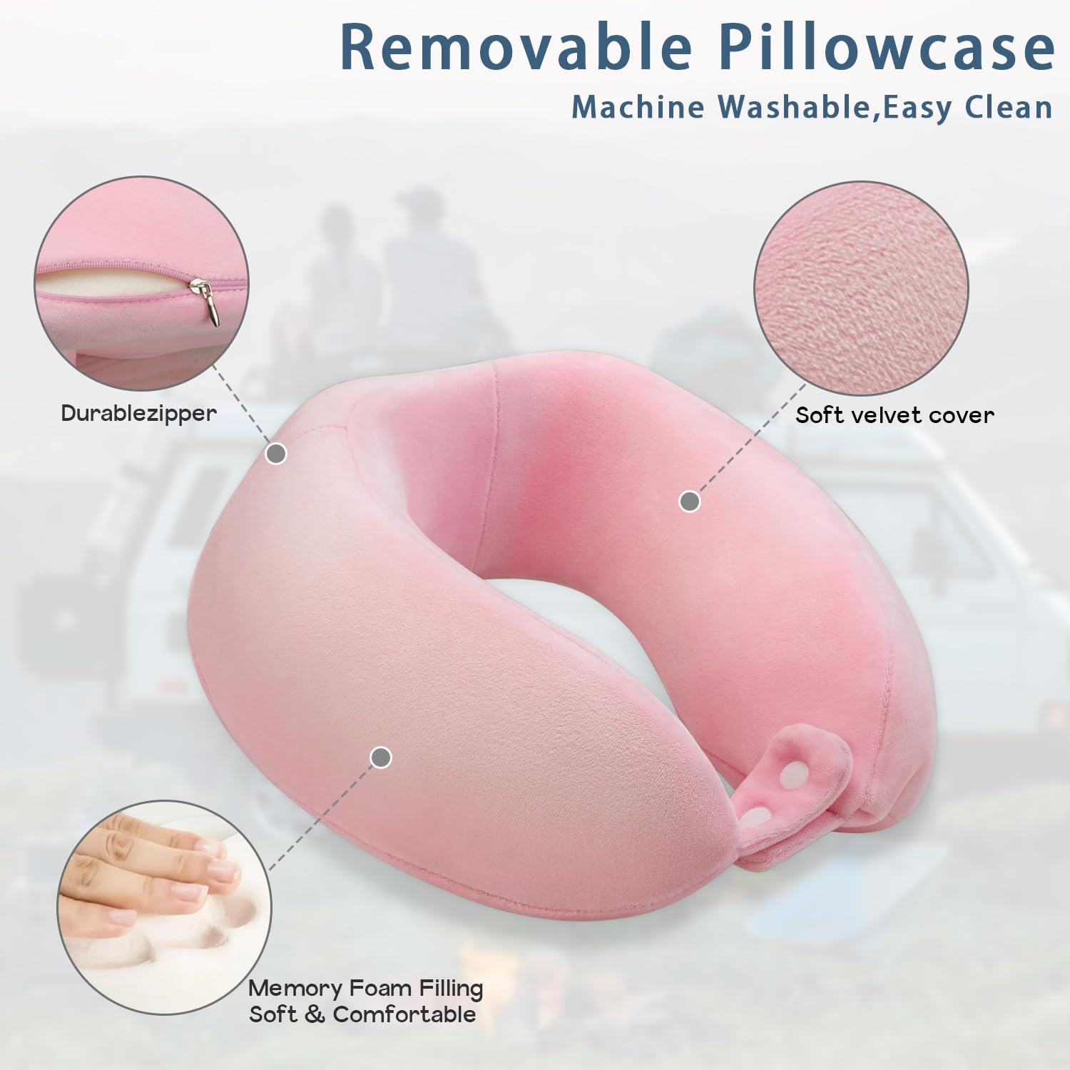 Travel Neck Pillows Adjustable U-Shaped Memory Foam Airplane Pillows Support Headrest and Neck Removable Breathable Neck Pillow for Car Office Home Camping Use Purple Color