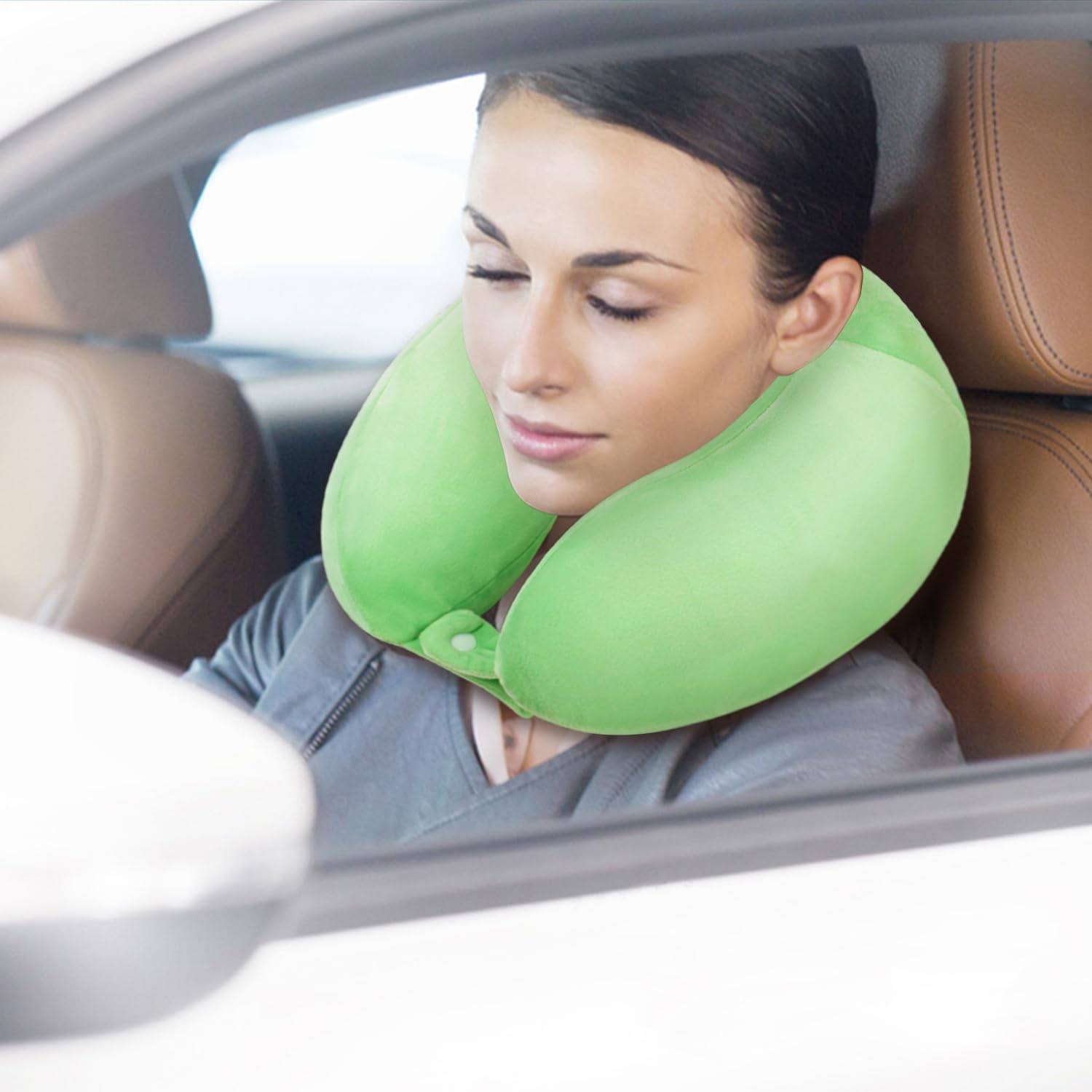 Travel Neck Pillows Adjustable U-Shaped Memory Foam Airplane Pillows Support Headrest and Neck Removable Breathable Neck Pillow for Car Office Home Camping Use Purple Color