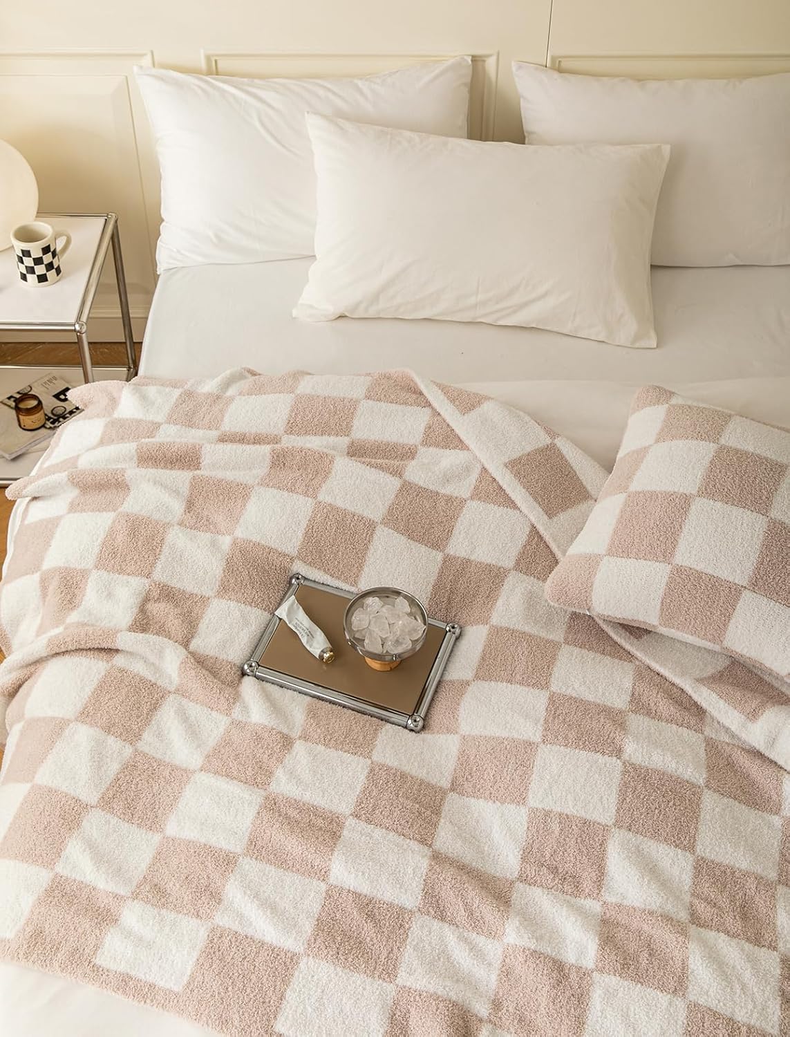 REPRECONF ZASTION Plaid Throw Blanket Ultra Soft Cozy Microfiber Knitted Lightweight Fleece Blanket for Couch Bed Travel Cream 130cm x 150cm