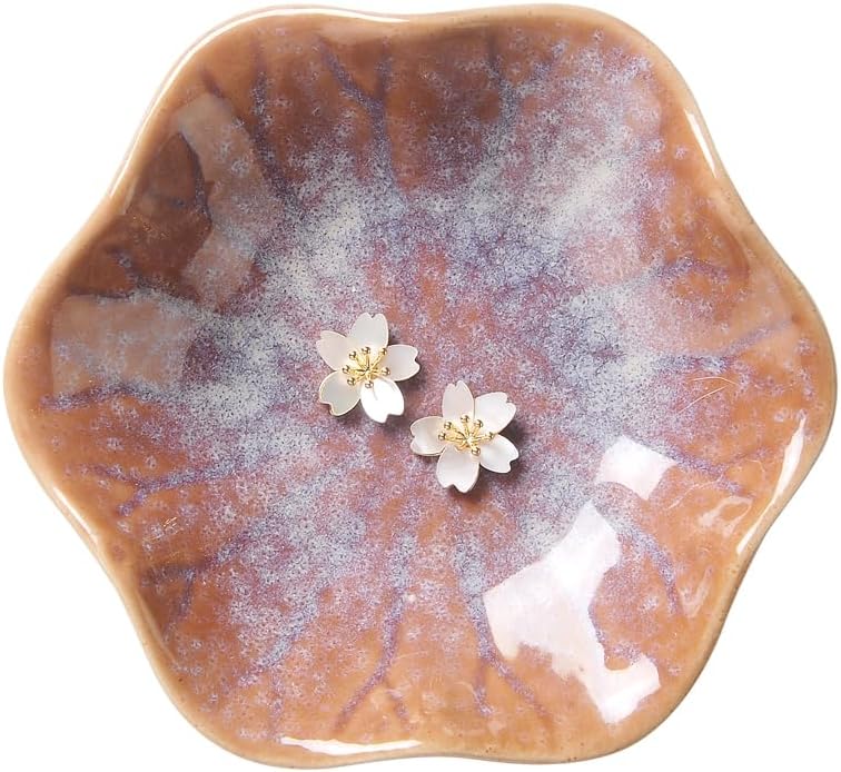 Lotus Leaf Shape Decorative Ring Tray, Small Key Bowl, Ceramic Trinket Tray Jewelry Dish Organizing Necklace Earrings, Home Decoration for Mom Best Friend Sister, Pink.