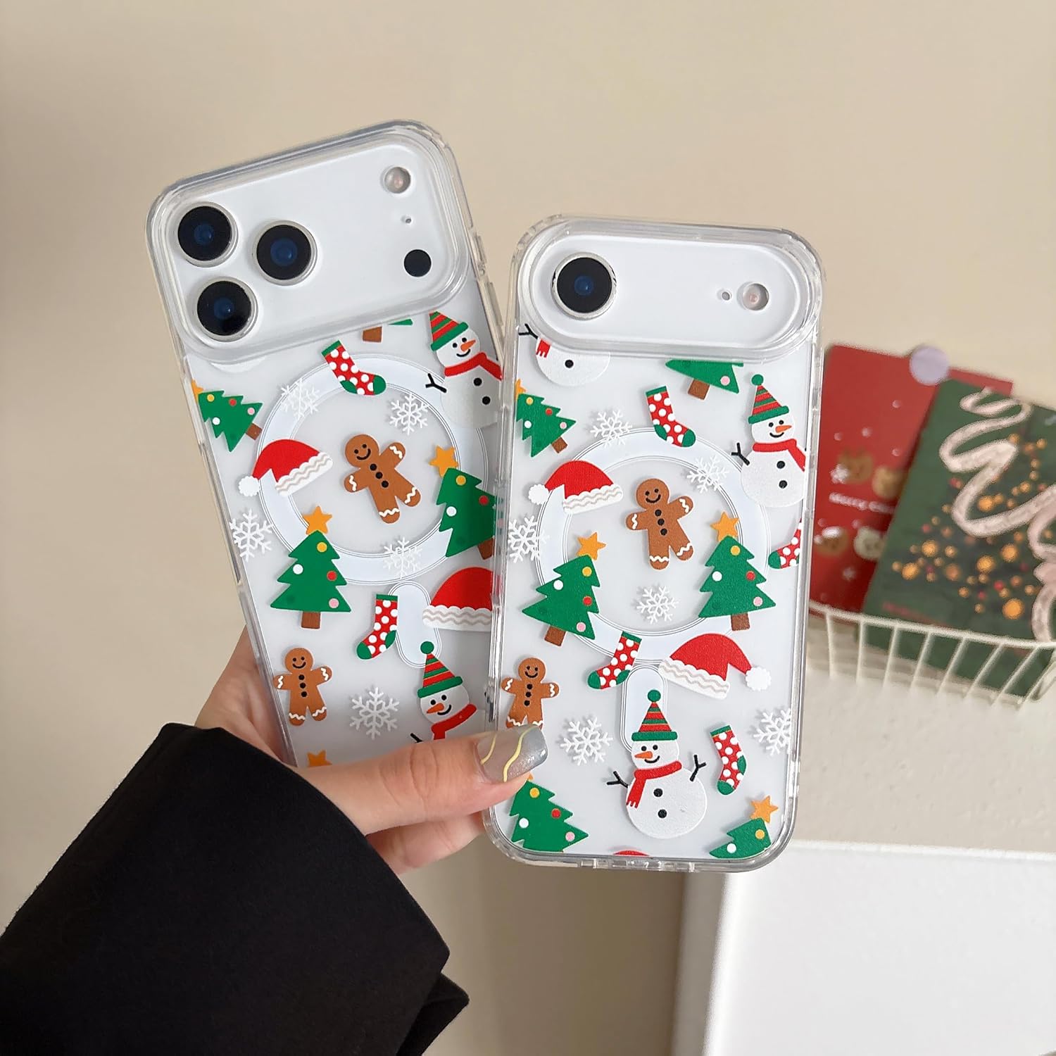 Christmas Phone Case for iPhone 11-17 Cute Merry Christmas Pattern Case Compatible with Magsafe Red Xmas Santa Tree Candy Pattern Cover for Women and Girls - Gingerbread