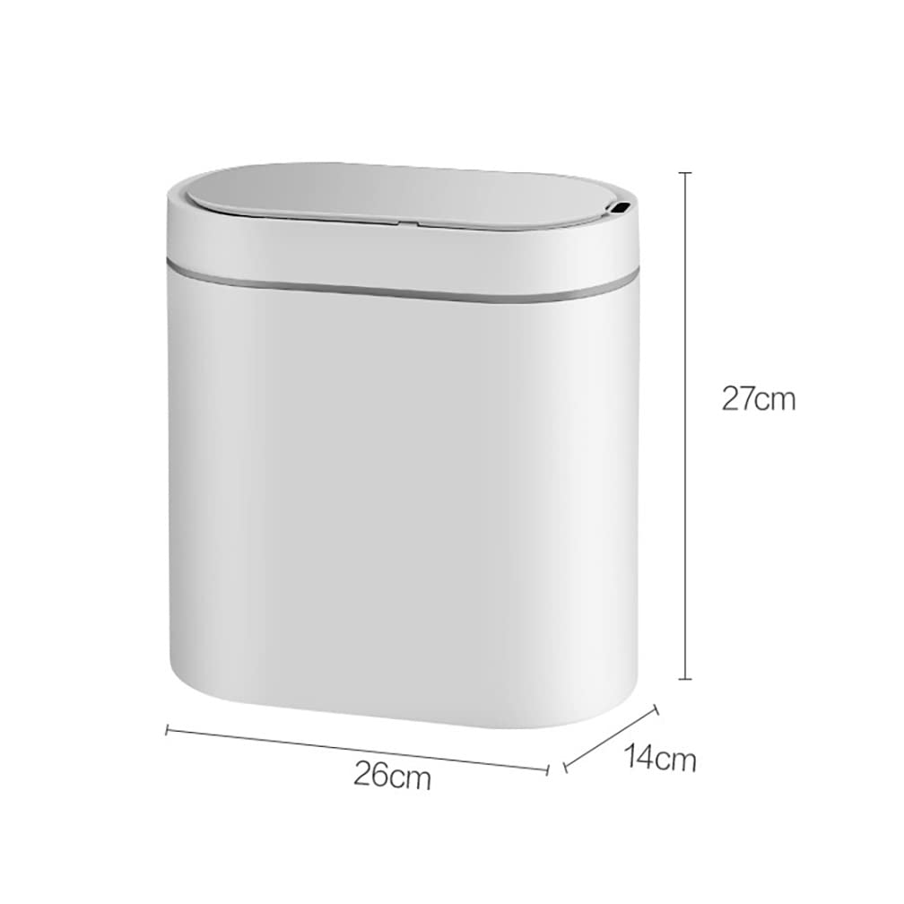Automatic Trash Bin with Lid, Motion Sensor Garbage Can, 7 Liter Slim Plastic Wastebasket Rubbish Bin for Kitchen, Living Room, Bedroom, Office, White(No Battery)