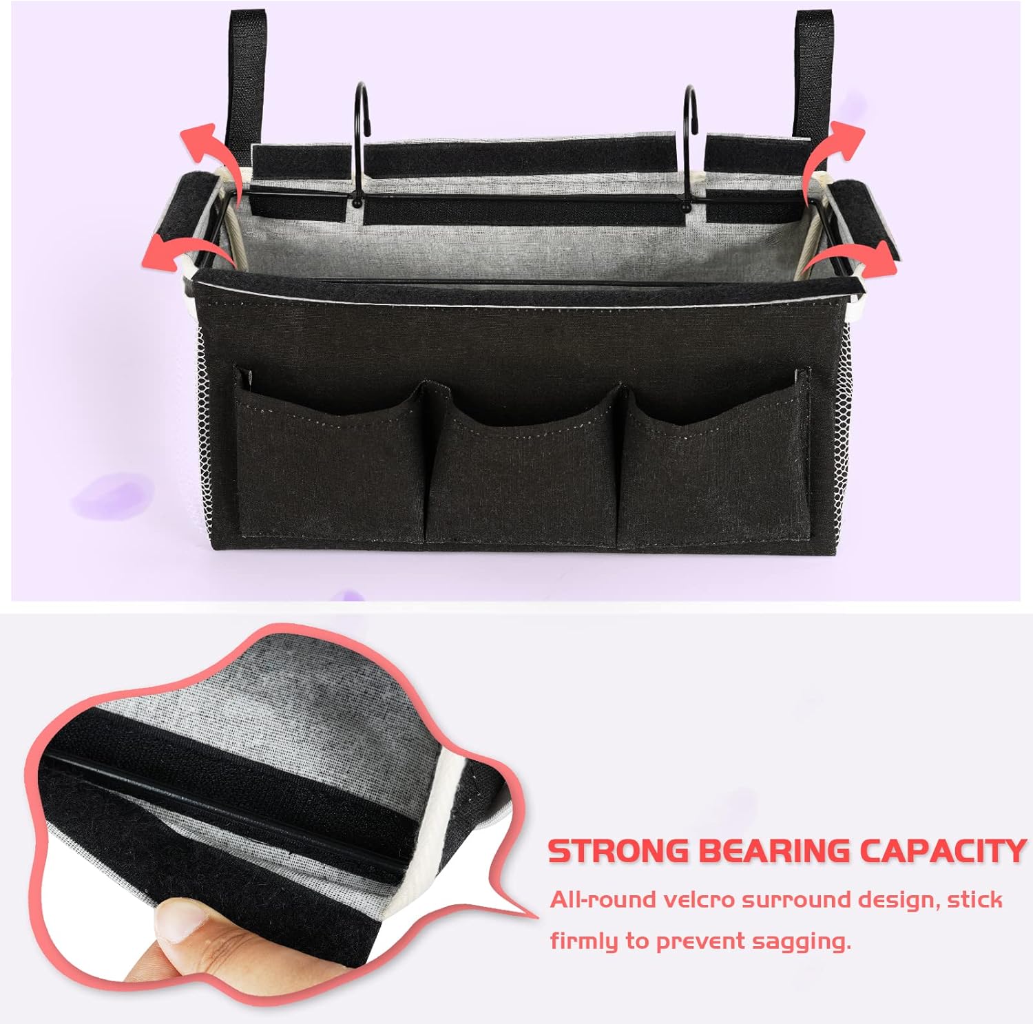 Loghot Bedside Caddy/Bedside Storage Bag Hanging Organizer for Bunk and Hospital Beds,Dorm Rooms Bed Rails,Can be Placed Glasses,Books,Mobile Phones,Keys (Light Pink)