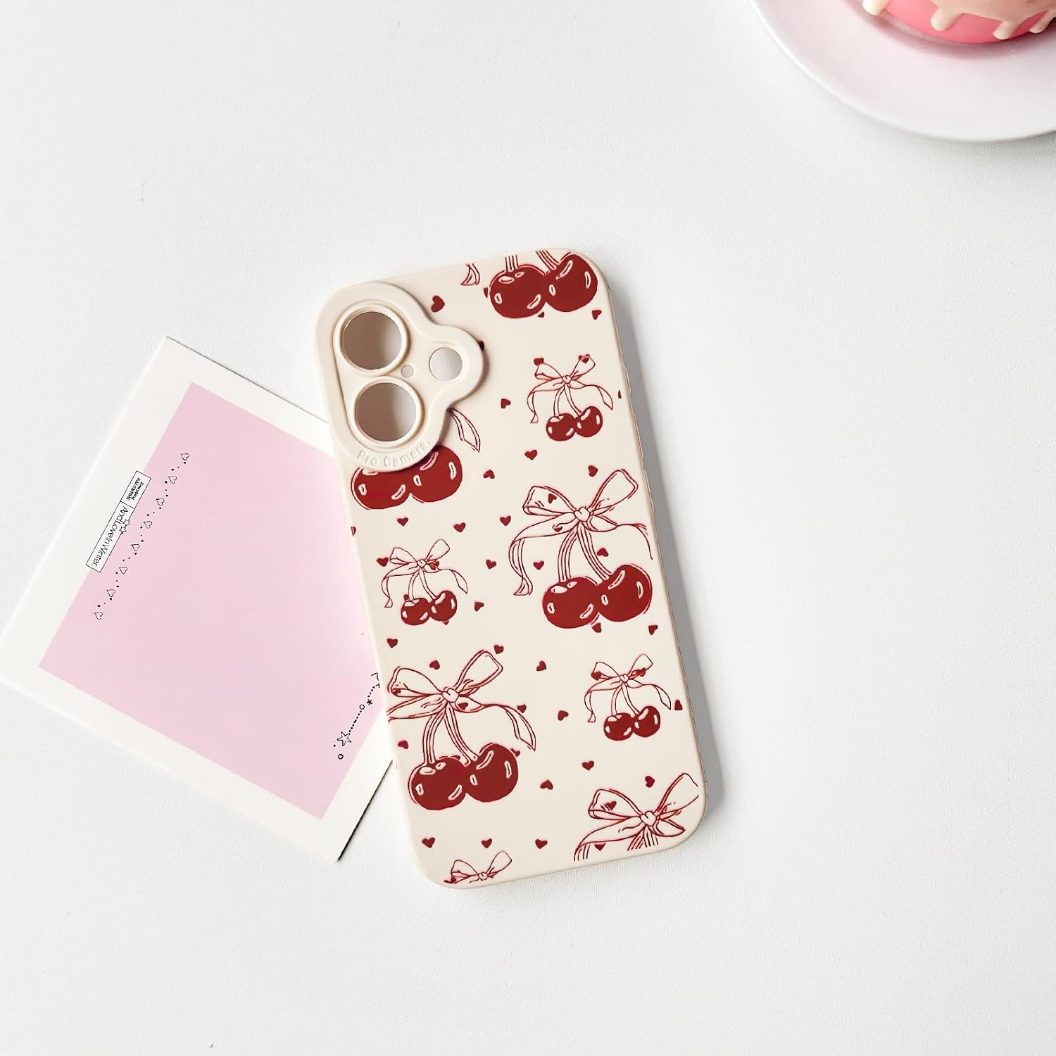 NITITOP Compatible with iPhone 12 Case Cute Cherry Bowknot Little Heart Pattern for Girls Women Soft TPU Durable Full Camera Lens Shockproof Protective Cover - White