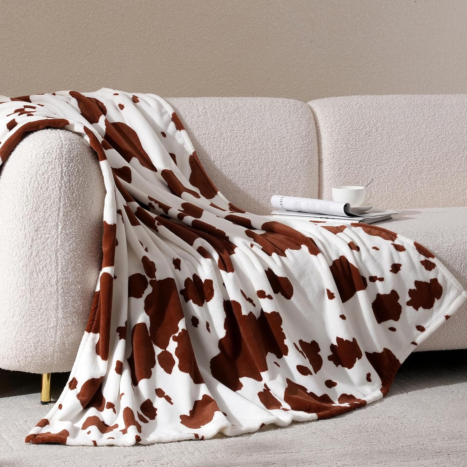 Cozy Bliss Cow Print Fuzzy Throw Blanket for Couch - Thick Soft Warm Non Shedding Fleece Blankets for Western Décor Room, for Kids, Women Men Girls, Teal Blue 50*60