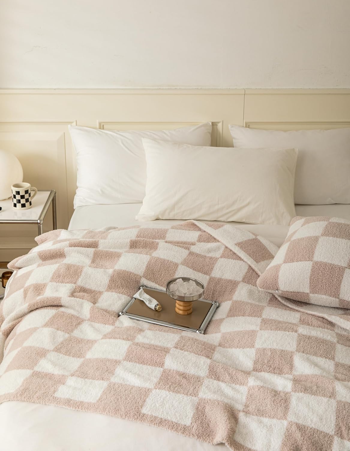 REPRECONF ZASTION Plaid Throw Blanket Ultra Soft Cozy Microfiber Knitted Lightweight Fleece Blanket for Couch Bed Travel Cream 130cm x 150cm