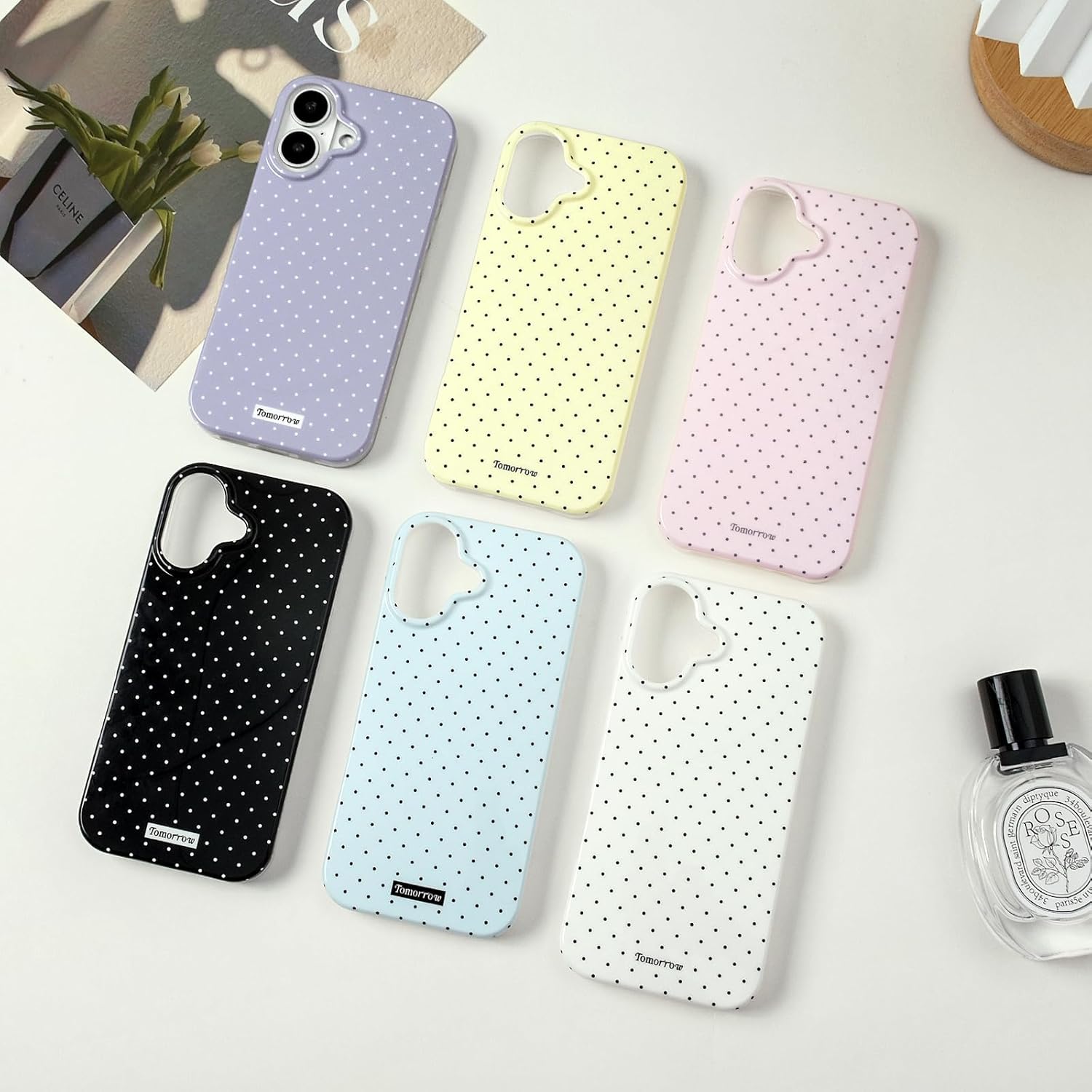 Sloveic for iPhone 16 Case with Cute Fashion Polka Dot Aesthetics Design Simple Case for Soft TPU Slim Protection Cover for Women Girls-White
