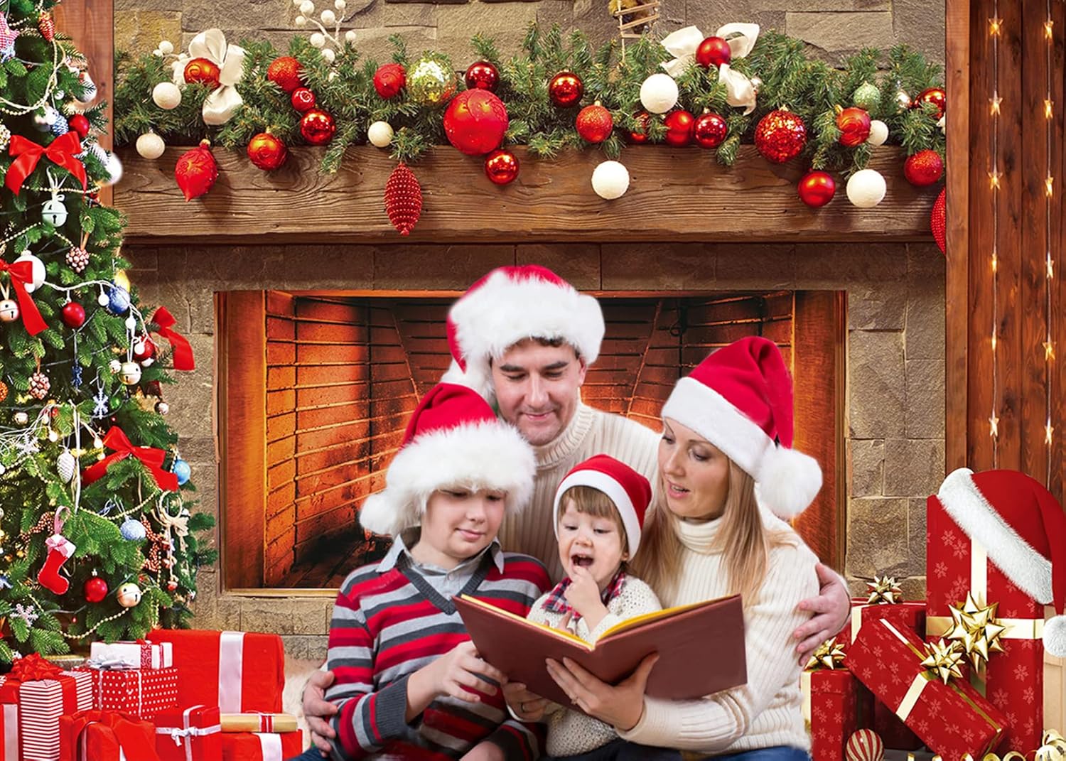 CYLYH 7x5ft Christmas Photography Backdrop Christmas Fireplace Theme Backdrop Christmas Party Decorations Birthday Party Kids Portrait Photo Studio Booth Props SDJ-502