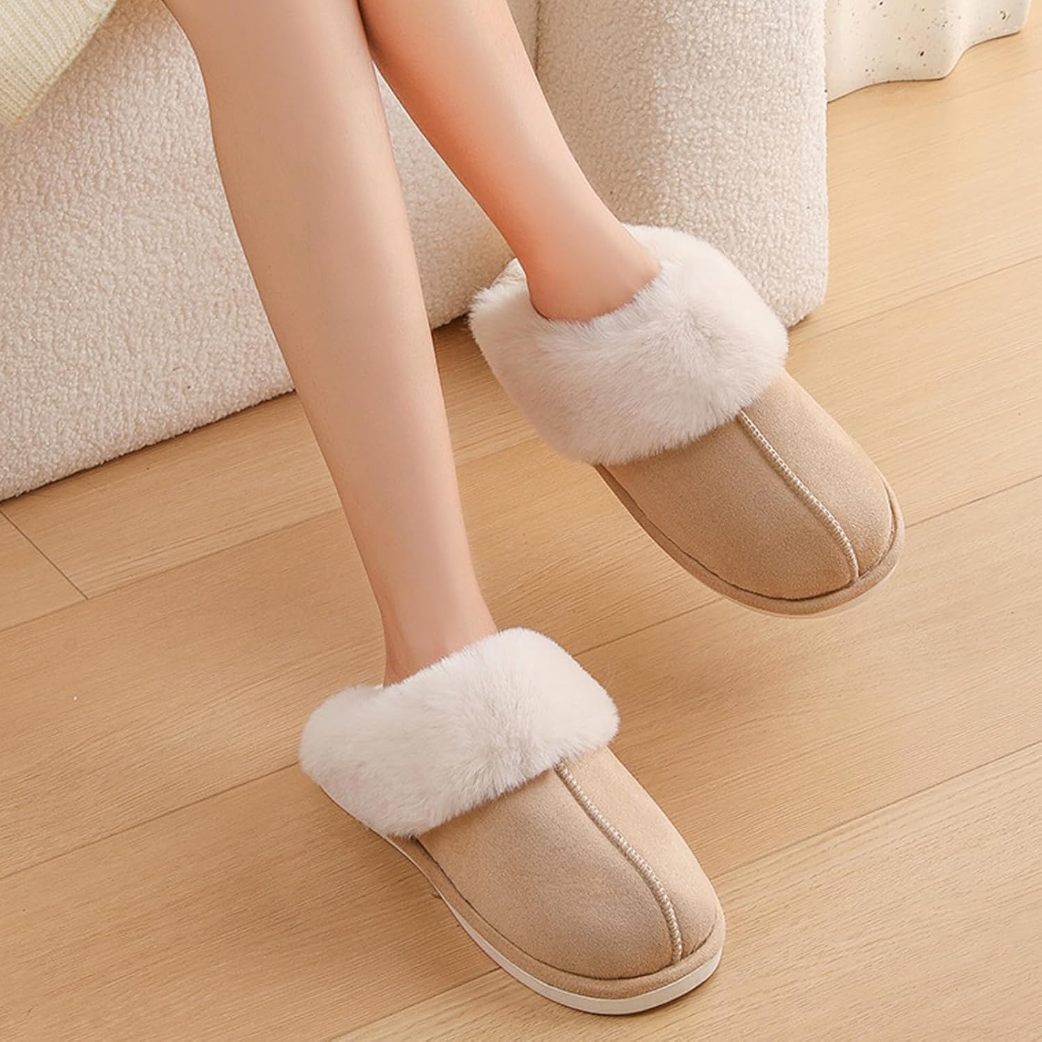 TopG Fuzzy Memory Foam Slippers Fluffy Winter House Slippers Suede Slippers with Faux Fur Collar Indoor Outdoor