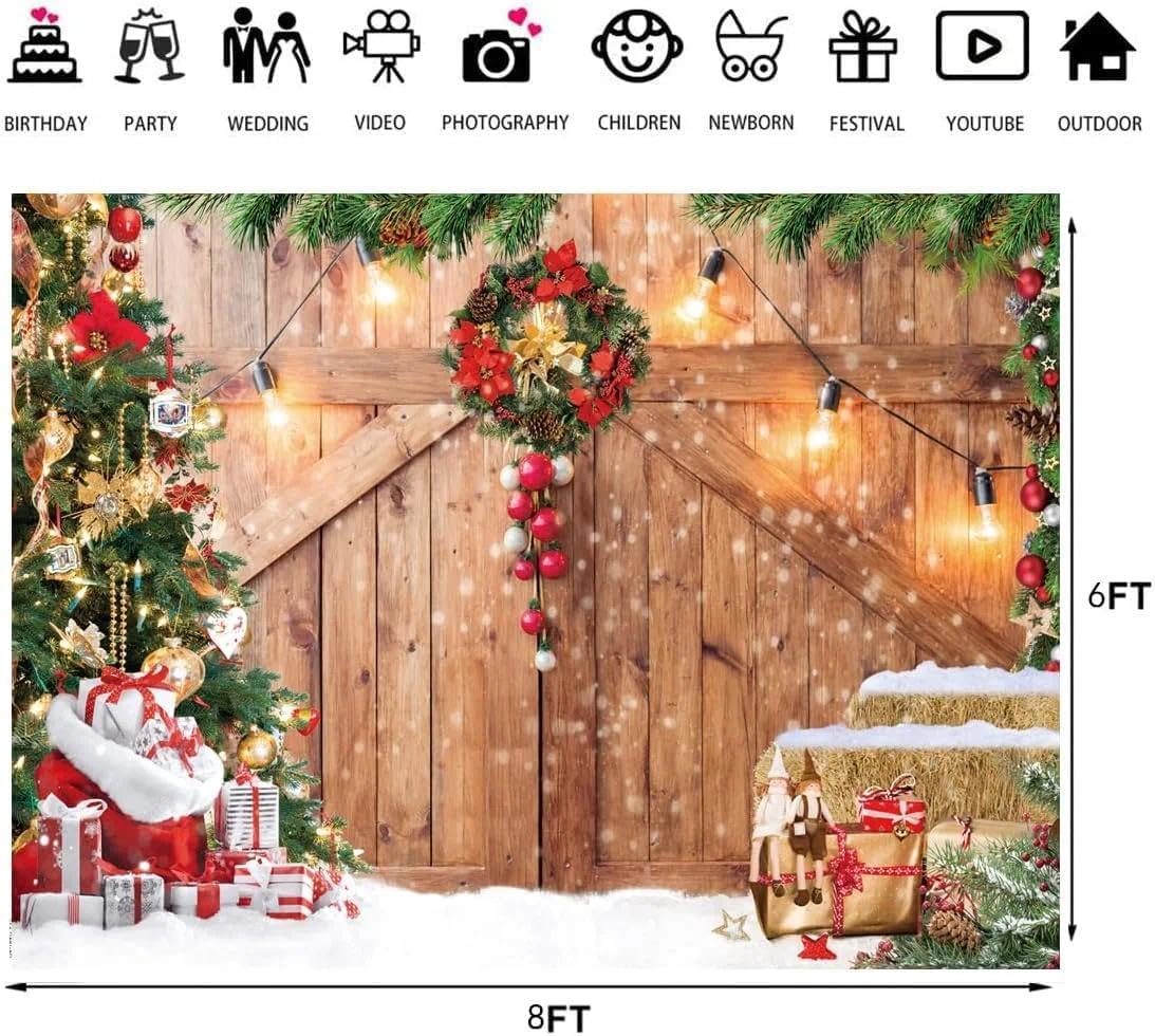Christmas Photo Backdrop with Snow Pattern for Photography, Xms Tree Wall Decor, Holiday Background, High-Quality 8x6ft Polyester Fabric - Foldable and Portable for Easy Storage and Reuse - Damaill