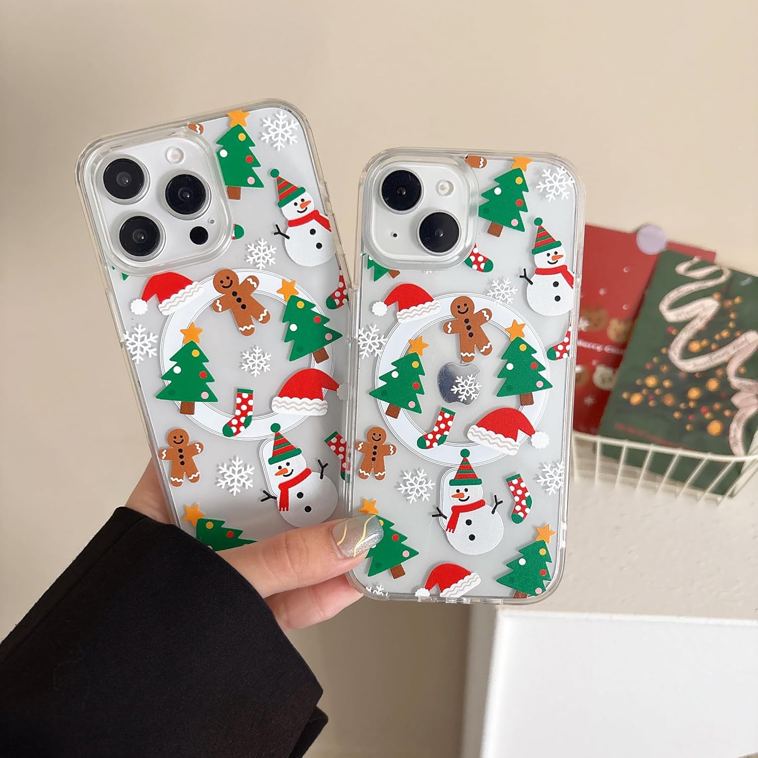 Christmas Phone Case for iPhone 11-17 Cute Merry Christmas Pattern Case Compatible with Magsafe Red Xmas Santa Tree Candy Pattern Cover for Women and Girls - Gingerbread