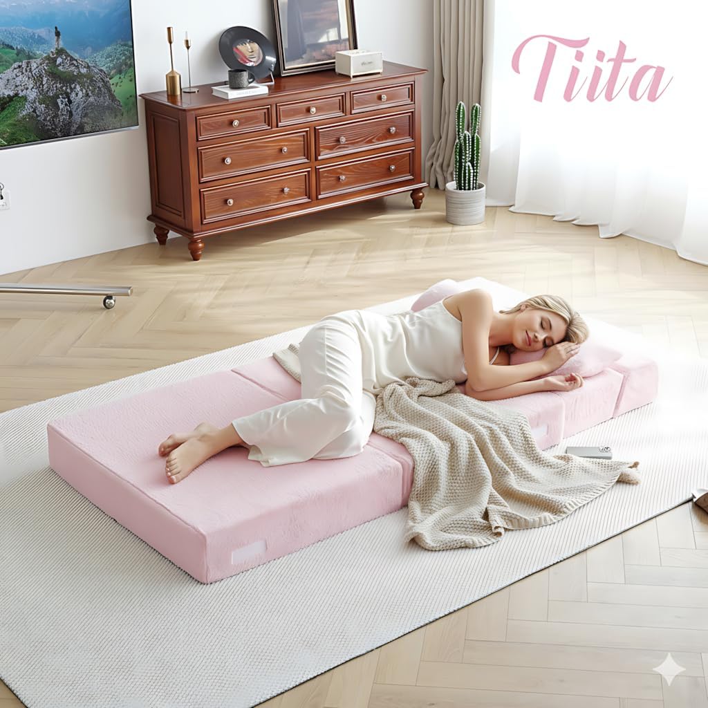 Tiita Folding Sofa Bed with Pillow 200x70x12cm Mattress&Plush Fabric Foldable Sofa Lounge Mat Pad,Floor Lounger Chair Bed for Living Room,Guest Room,Dorm,Apartment,Camping and Travel Use