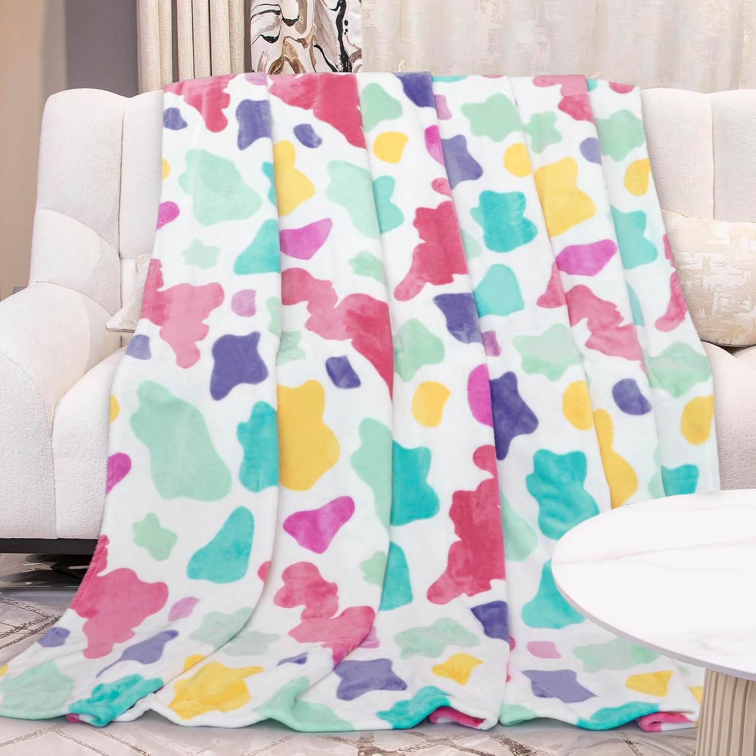 Blue Throw Blanket Soft Fleece Blankets Cyan Blue Lightweight Fuzzy Blanket Gifts Decor Stuff for Girls Women Teen Couch Bed