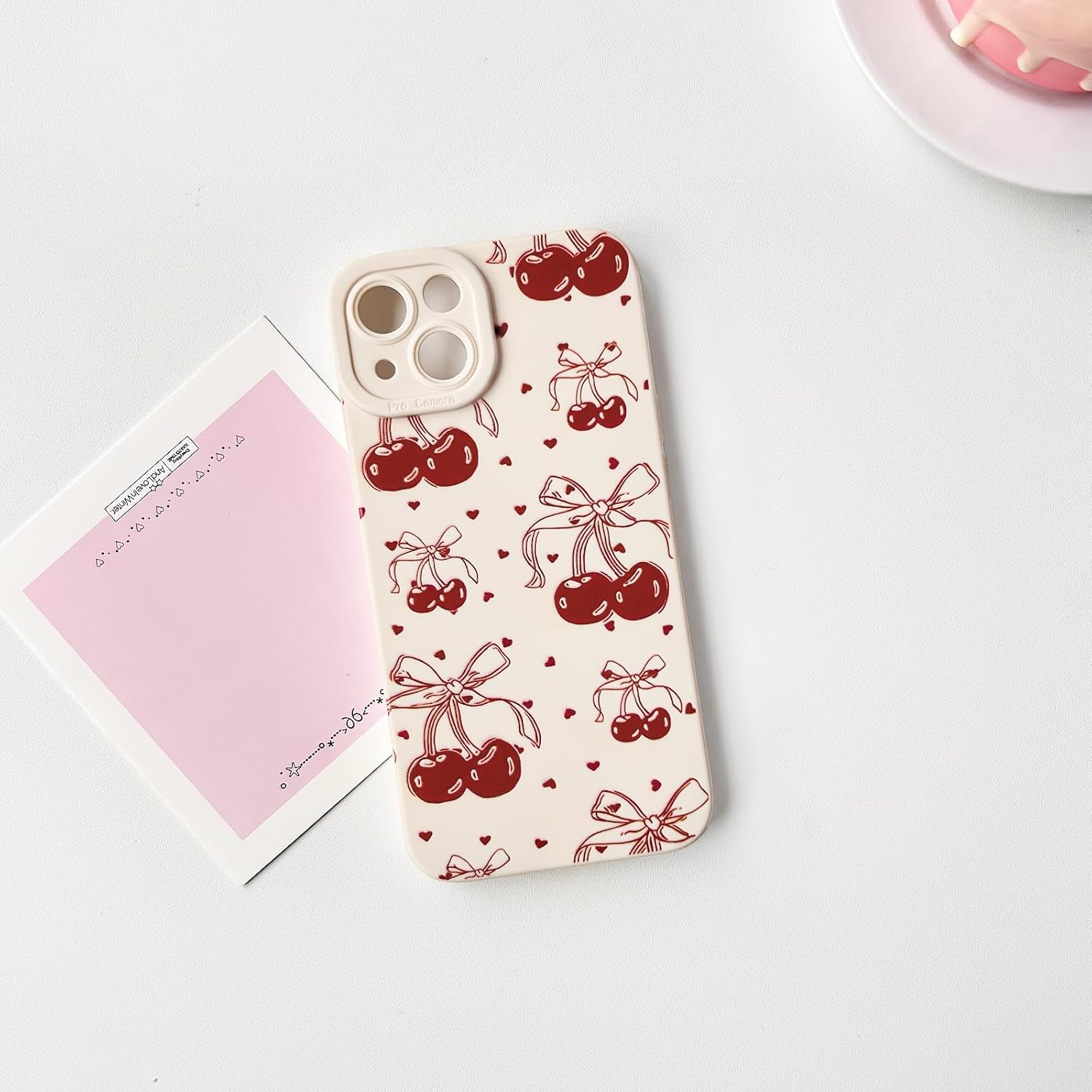 NITITOP Compatible with iPhone 12 Case Cute Cherry Bowknot Little Heart Pattern for Girls Women Soft TPU Durable Full Camera Lens Shockproof Protective Cover - White