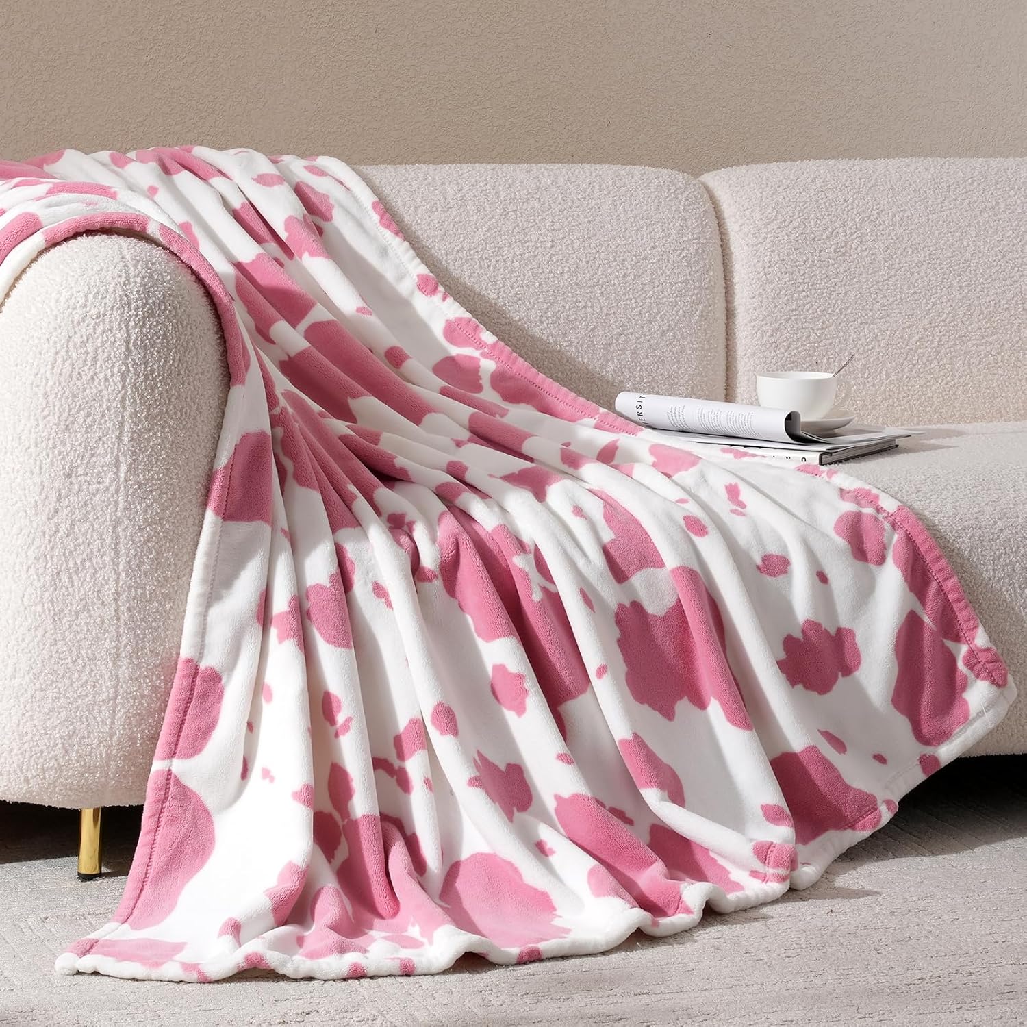 Cozy Bliss Cow Print Fuzzy Throw Blanket for Couch - Thick Soft Warm Non Shedding Fleece Blankets for Western Décor Room, for Kids, Women Men Girls, Teal Blue 50*60