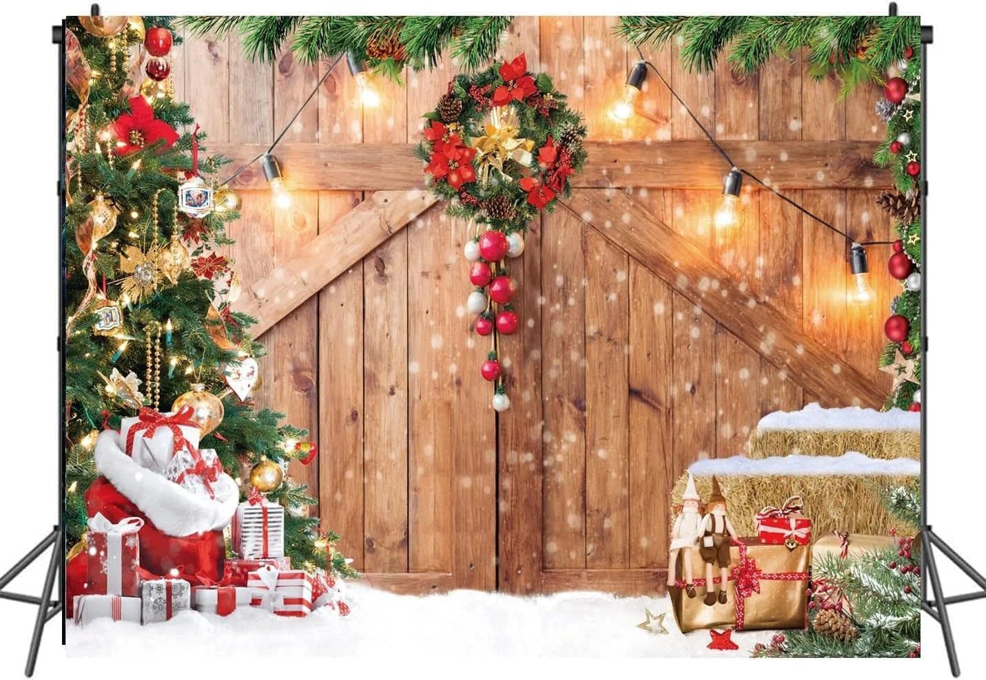 Christmas Photo Backdrop with Snow Pattern for Photography, Xms Tree Wall Decor, Holiday Background, High-Quality 8x6ft Polyester Fabric - Foldable and Portable for Easy Storage and Reuse - Damaill