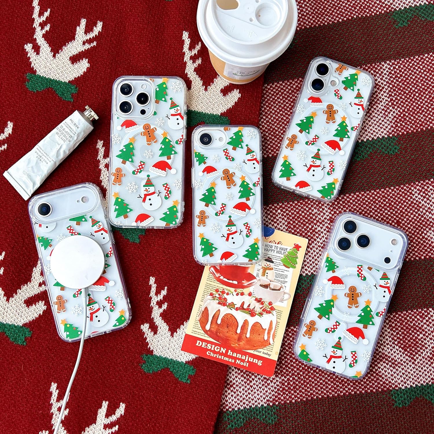 Christmas Phone Case for iPhone 11-17 Cute Merry Christmas Pattern Case Compatible with Magsafe Red Xmas Santa Tree Candy Pattern Cover for Women and Girls - Gingerbread