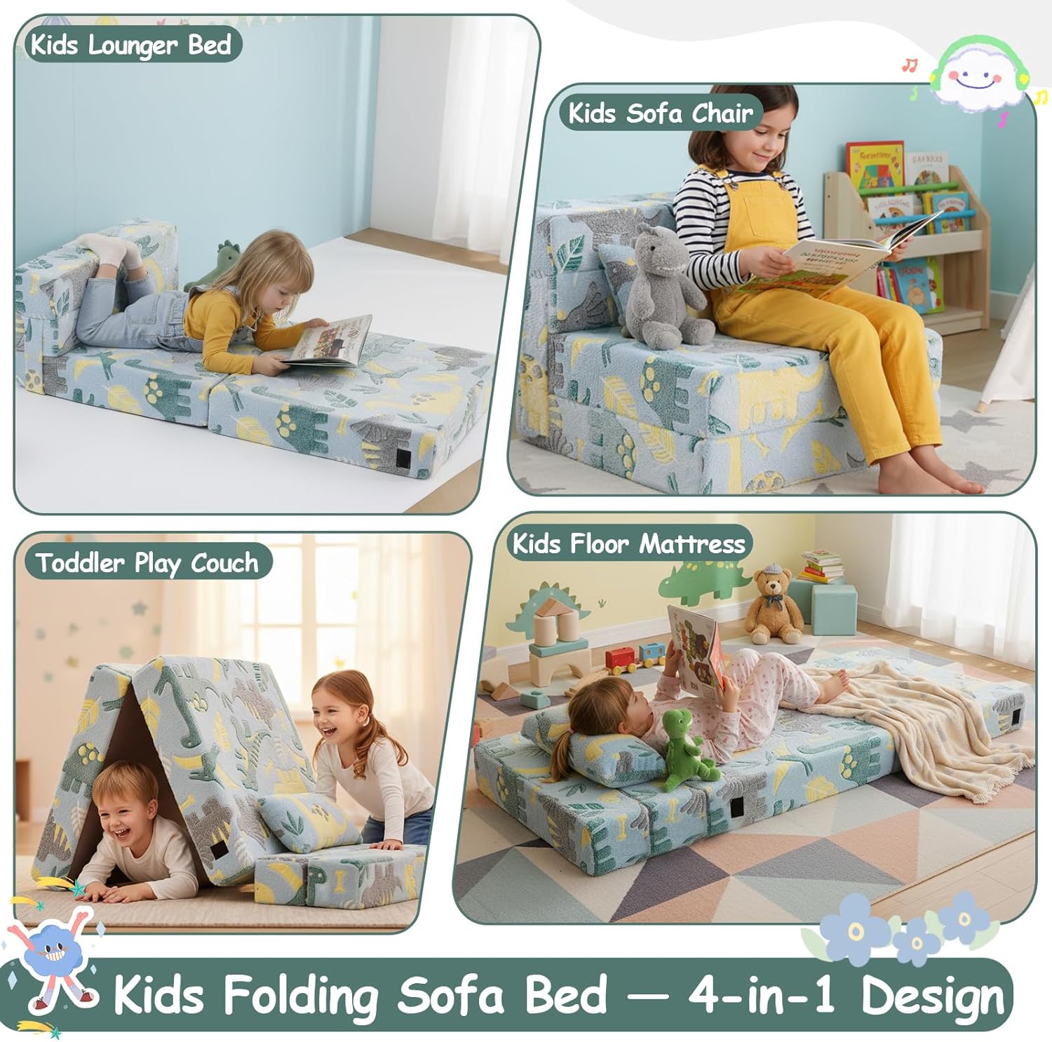 Tiita Folding Sofa Bed with Pillow 200x70x12cm Mattress&Plush Fabric Foldable Sofa Lounge Mat Pad,Floor Lounger Chair Bed for Living Room,Guest Room,Dorm,Apartment,Camping and Travel Use