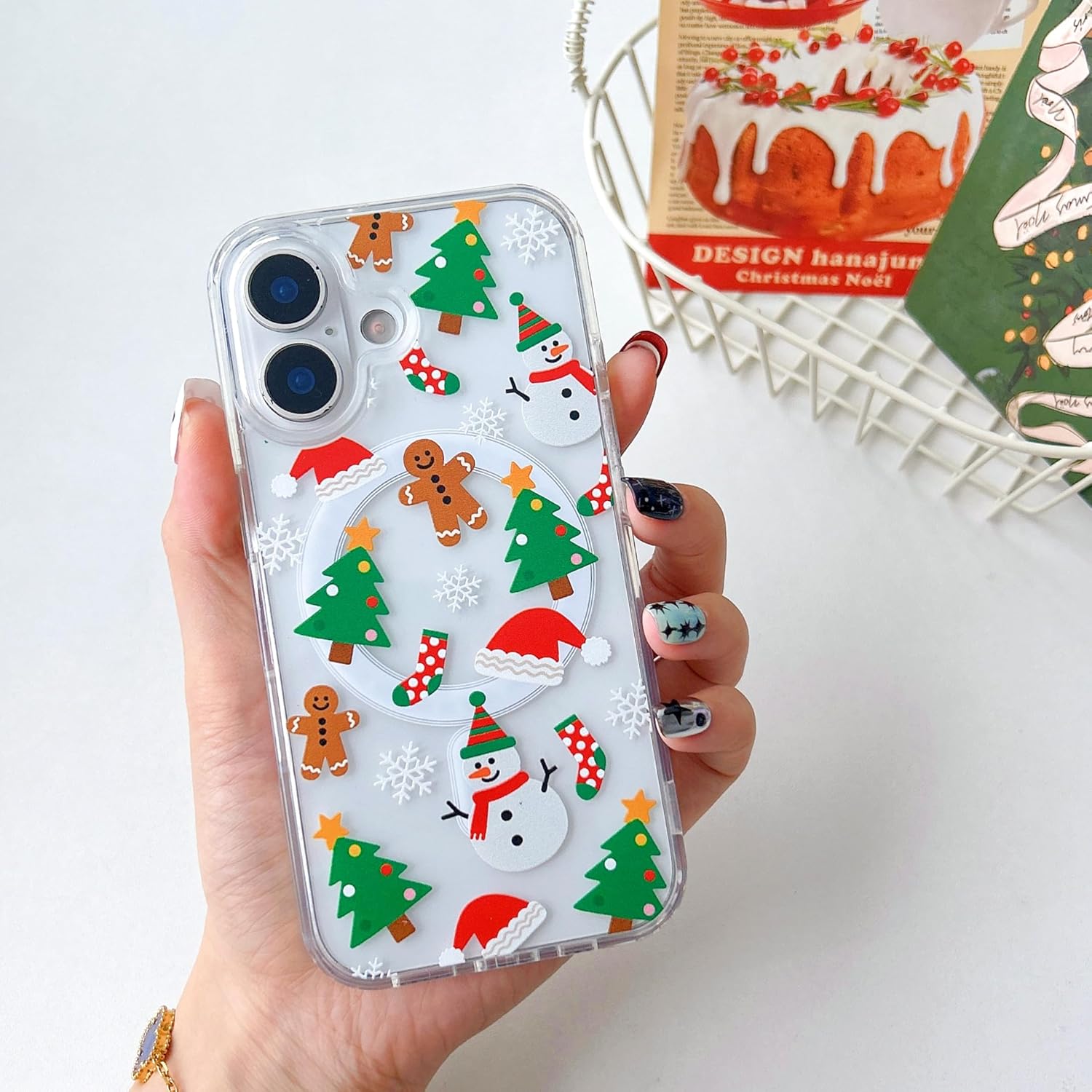 Christmas Phone Case for iPhone 11-17 Cute Merry Christmas Pattern Case Compatible with Magsafe Red Xmas Santa Tree Candy Pattern Cover for Women and Girls - Gingerbread