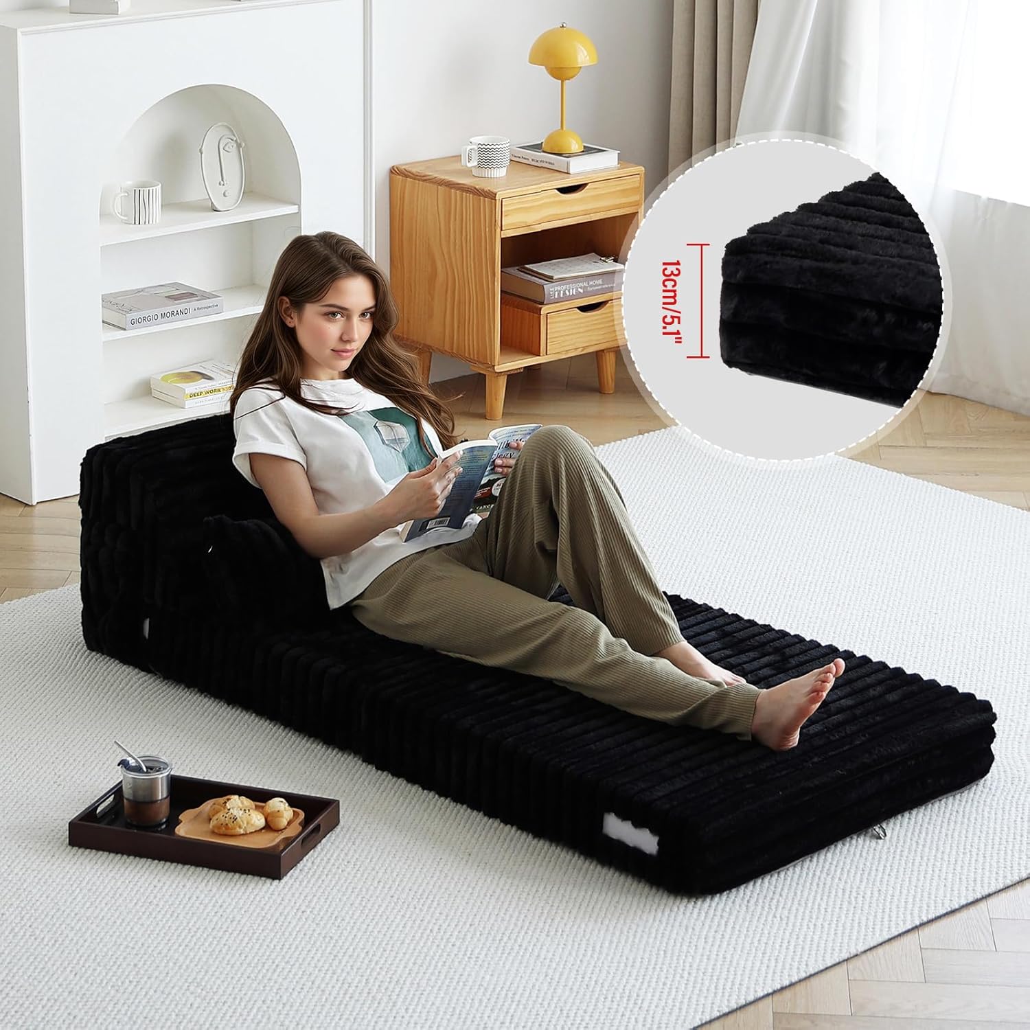 Tiita Folding Sofa Bed with Pillow 200x70x12cm Mattress&Plush Fabric Foldable Sofa Lounge Mat Pad,Floor Lounger Chair Bed for Living Room,Guest Room,Dorm,Apartment,Camping and Travel Use