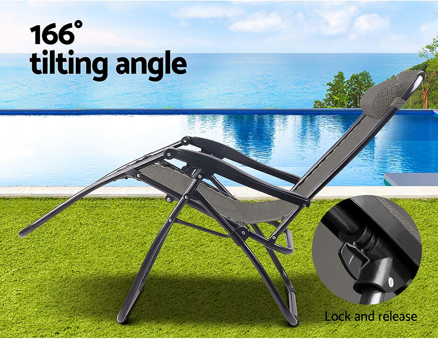 Gardeon Zero Gravity Portable Reclining Lounge Folding Outdoor Camping Beach Chair Black