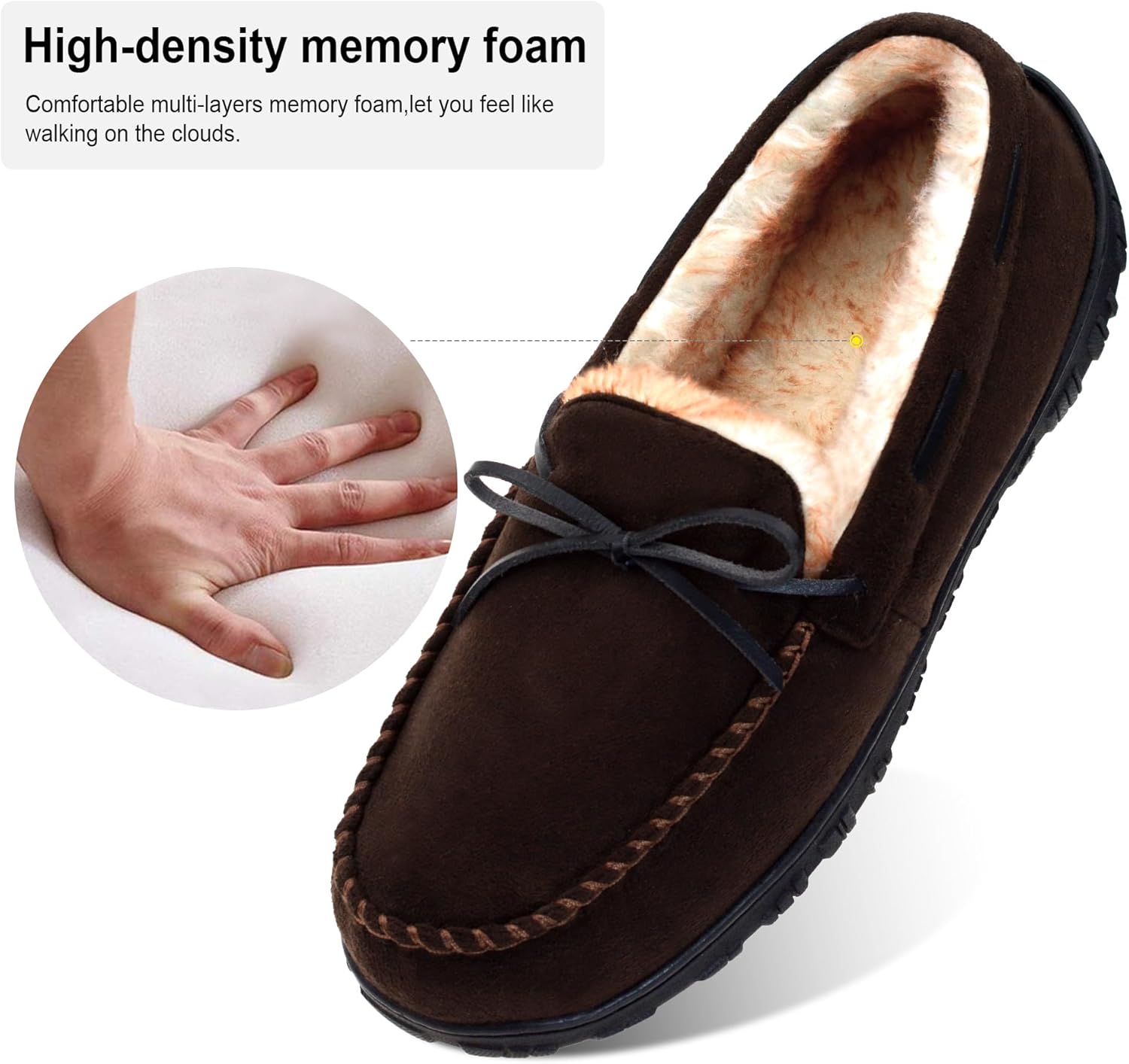 SKABIU Mens Moccasin Slippers Memory Foam Indoor & Outdoor House Slippers Cozy Bedroom Shoes
