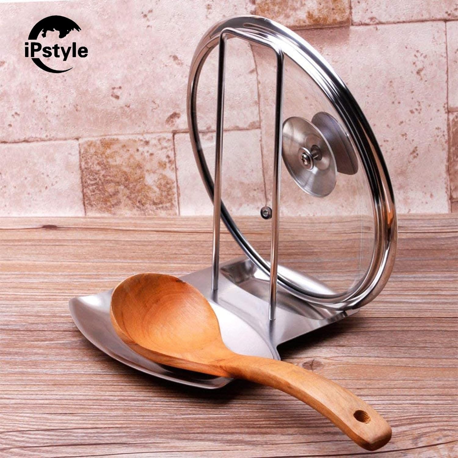 (Holder) - iPstyle Pan Lid Holder for Pots and Pans Progressive Lid and Spoon Rest Shelf 304 Stainless Steel Pan Lid Organiser Kitchen Decor Tool (Holder)