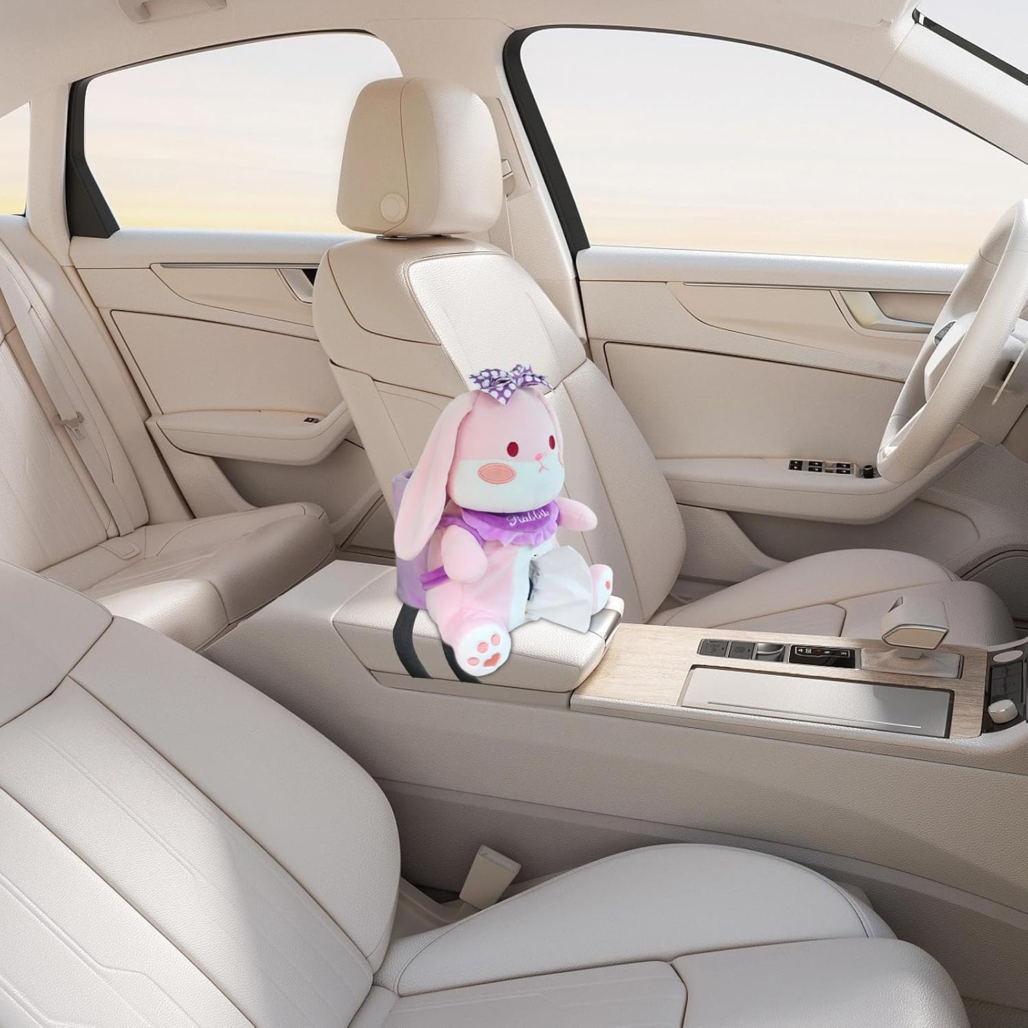 Car Tissue Box - Plush Animal Dispenser for Travel, Multifunctional Tissue Holder with Trash Can, Cute Armrest Organizer, Soft Storage Bag, Napkin Holder for SUV Truck Rv Auto Driver Kids Adults