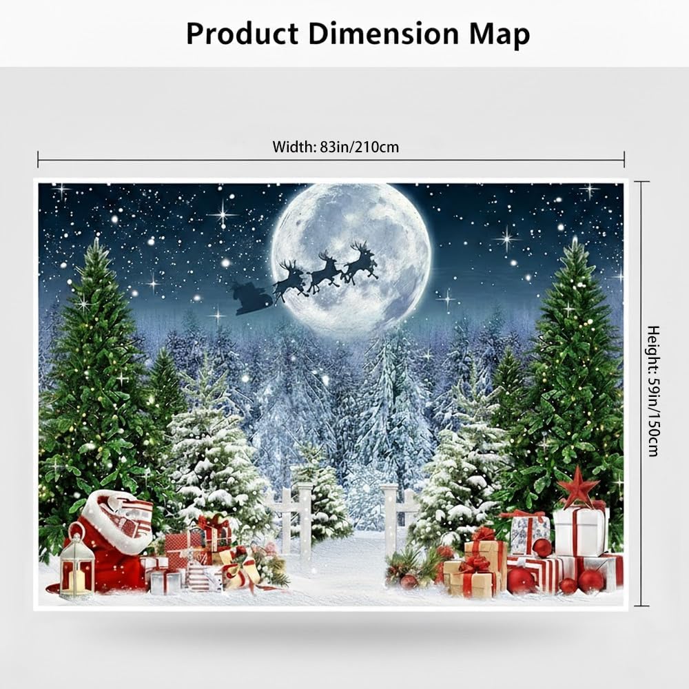 7x5ft Fabric Christmas Backdrop for Photography,Winter Night Snow Background Xmas Tree Forest Snowfall Starry Sky Moon Santa Photo Banner Props