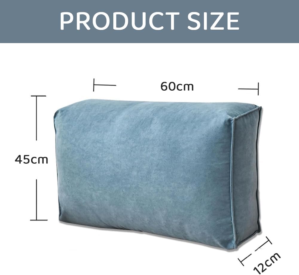 HYAVIA Rectangular Sofa Back Cushion – Large Bedside Pillow Tatami Backrest, Soft Removable Waist Pillow for Couch & Bed, Reading Pillow with Lumbar Support (60×12×45cm, Blue)