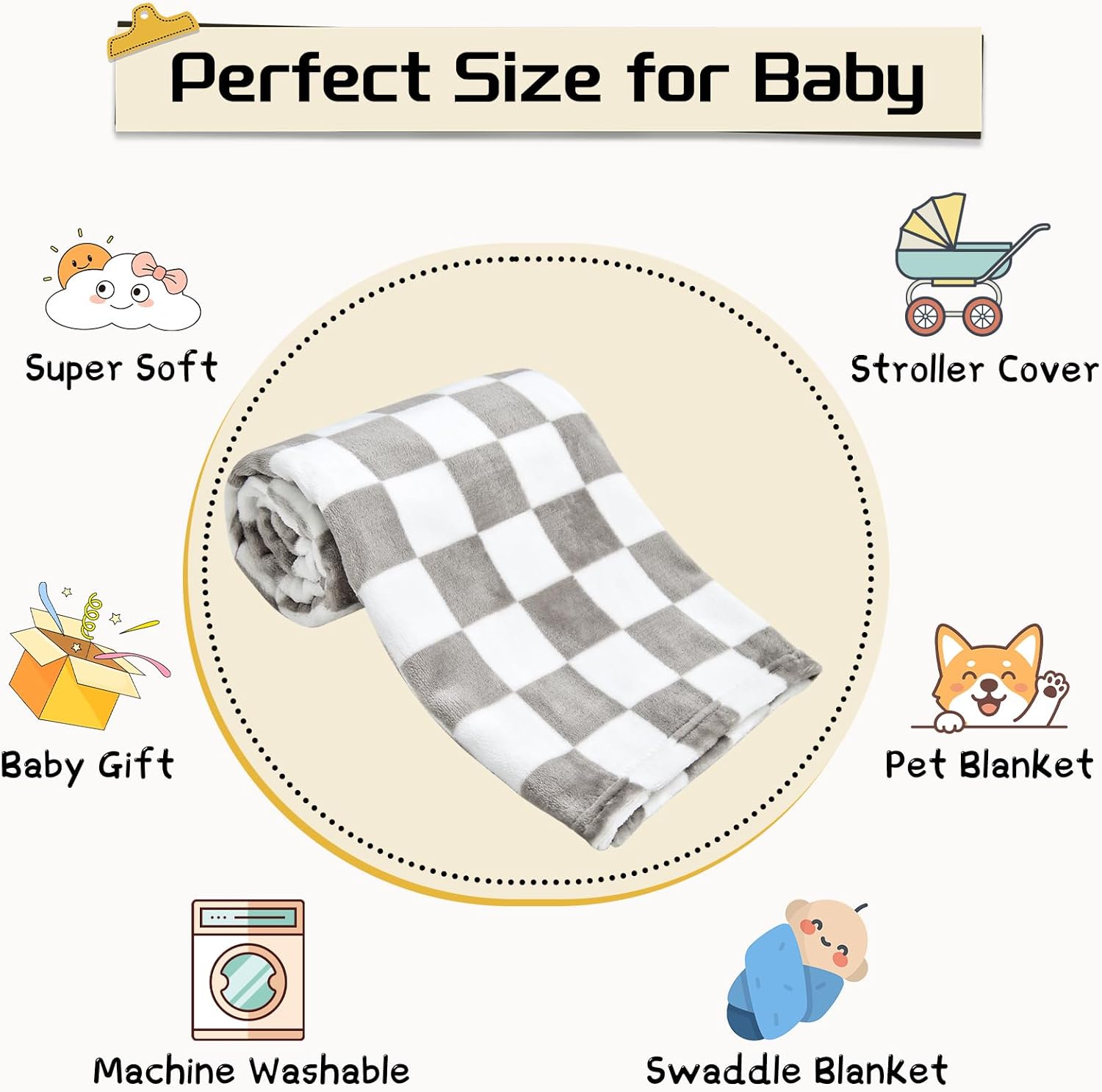 Yurhap Checkered Baby Blanket Fleece Baby Blankets for Boys, Ultra Soft Cozy Fluffy Infant Toddler Newborn Receiving Blankets for Crib Stroller, 30''x40'', Blue