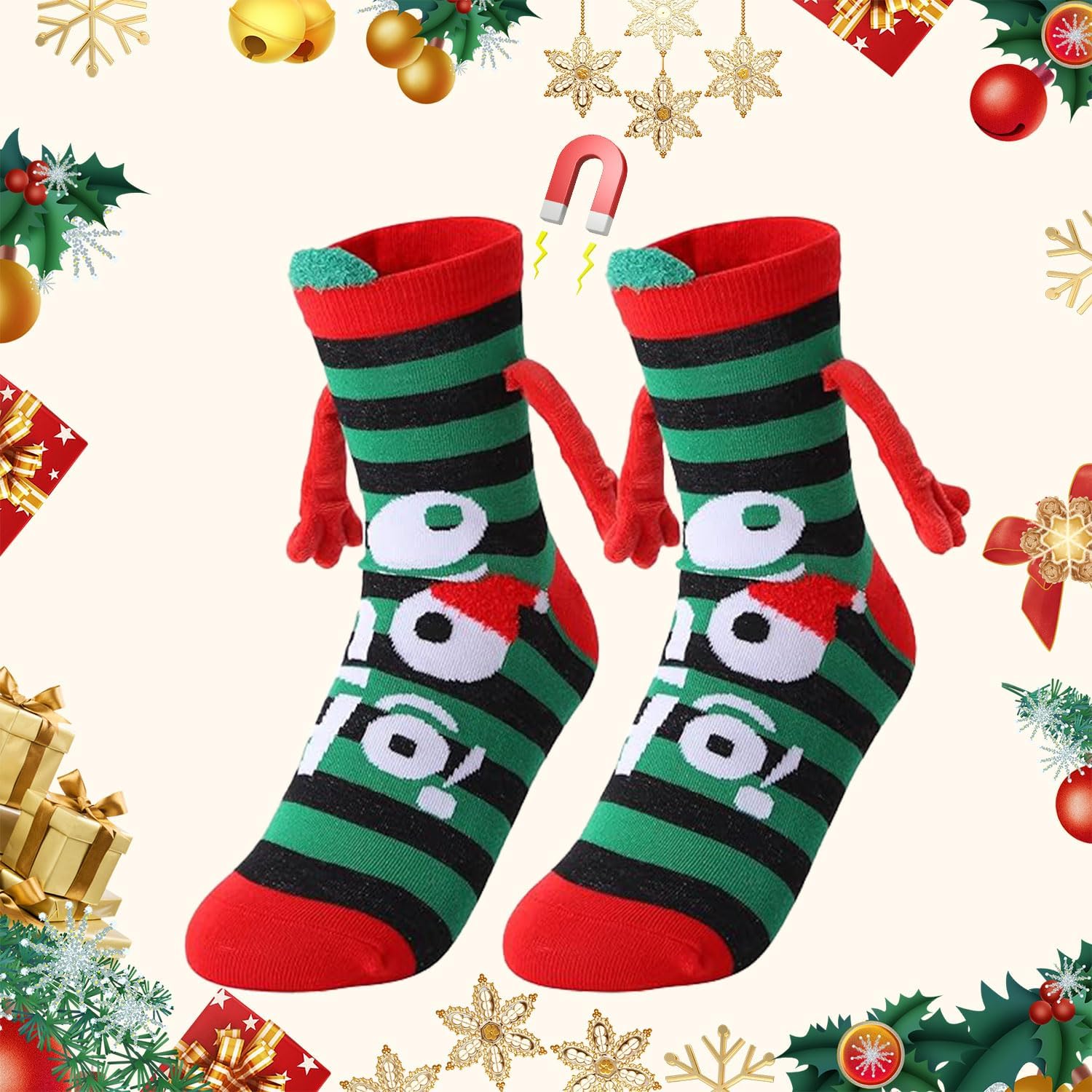 Zurligi 2 Pairs Holding Hands Socks, Funny Magnetic Hand Holding Cute Socks for Men Women, 3D Doll Couple Novelty Birthday for Lovers, Boyfriend, Family