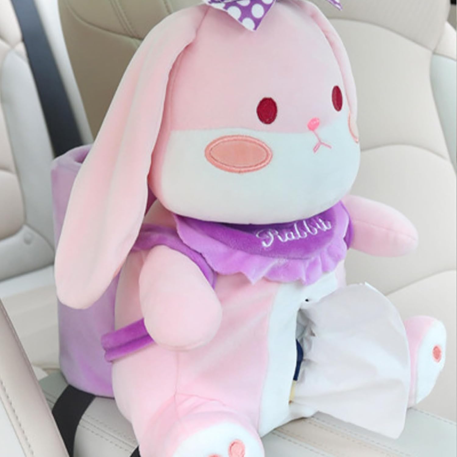 Car Tissue Box - Plush Animal Dispenser for Travel, Multifunctional Tissue Holder with Trash Can, Cute Armrest Organizer, Soft Storage Bag, Napkin Holder for SUV Truck Rv Auto Driver Kids Adults