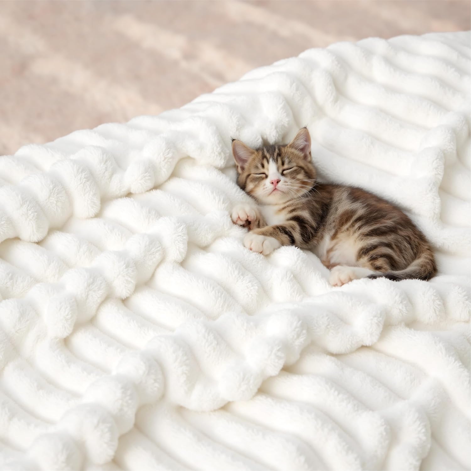 Bedsure Blanket for Couch, Super Cozy Soft Throw Blankets for Women, Cute Small Plush Fleece Throws for Girls, Off White, 50x60 Inches