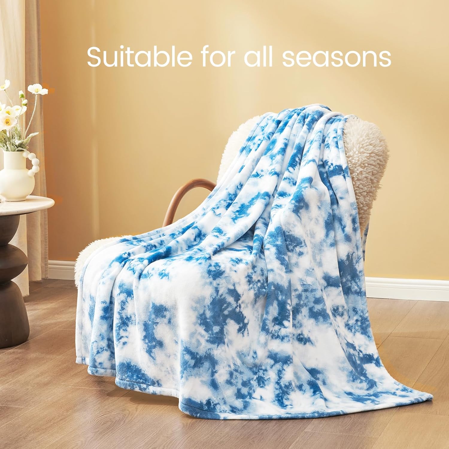 Cozy Bliss Cow Print Fuzzy Throw Blanket for Couch - Thick Soft Warm Non Shedding Fleece Blankets for Western Décor Room, for Kids, Women Men Girls, Teal Blue 50*60