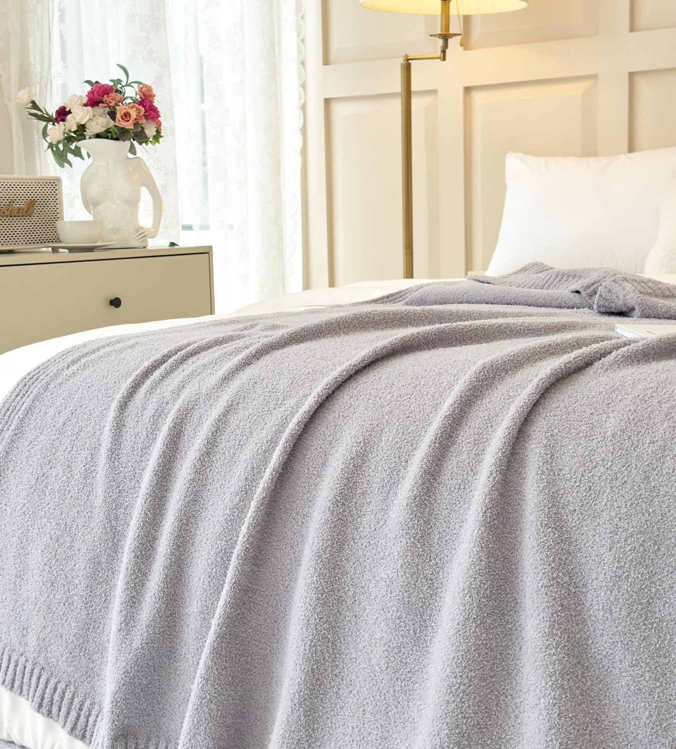 REPRECONF ZASTION Plaid Throw Blanket Ultra Soft Cozy Microfiber Knitted Lightweight Fleece Blanket for Couch Bed Travel Cream 130cm x 150cm