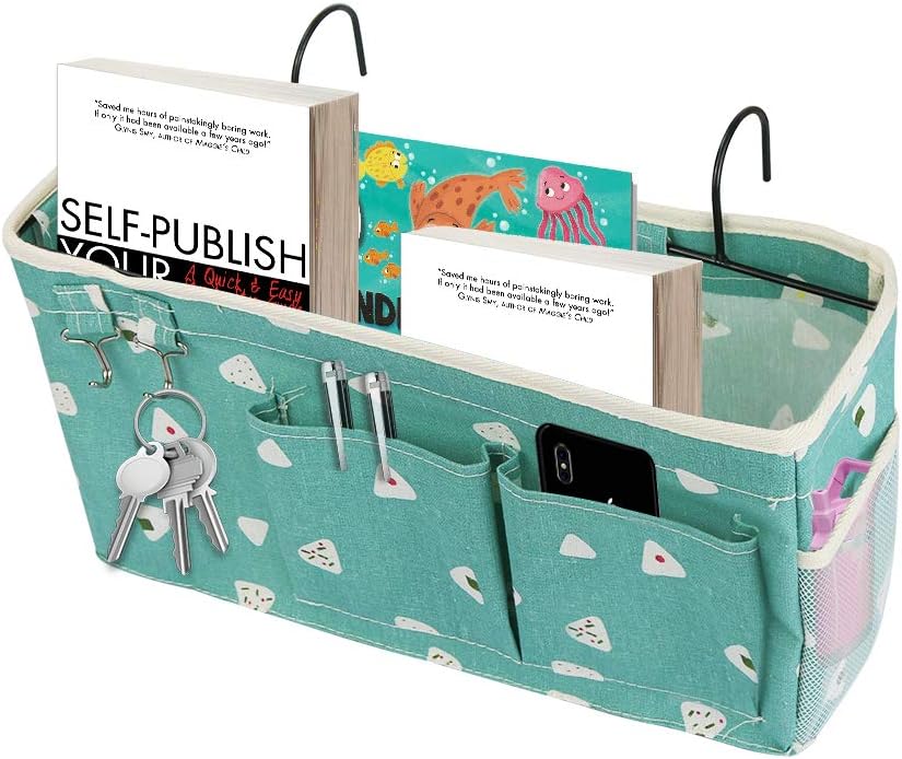 Loghot Bedside Caddy/Bedside Storage Bag Hanging Organizer for Bunk and Hospital Beds,Dorm Rooms Bed Rails,Can be Placed Glasses,Books,Mobile Phones,Keys (Light Pink)