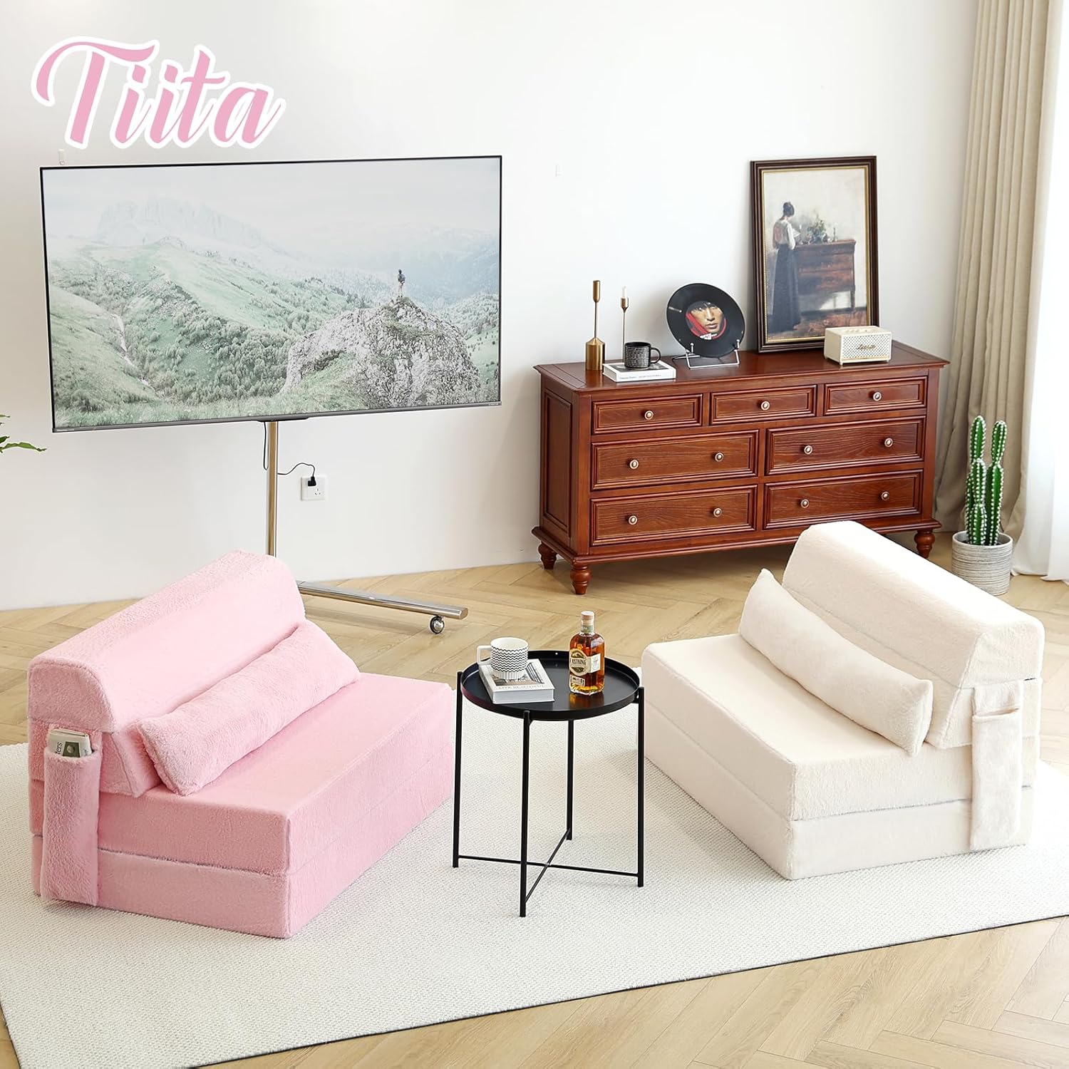 Tiita Folding Sofa Bed with Pillow 200x70x12cm Mattress&Plush Fabric Foldable Sofa Lounge Mat Pad,Floor Lounger Chair Bed for Living Room,Guest Room,Dorm,Apartment,Camping and Travel Use