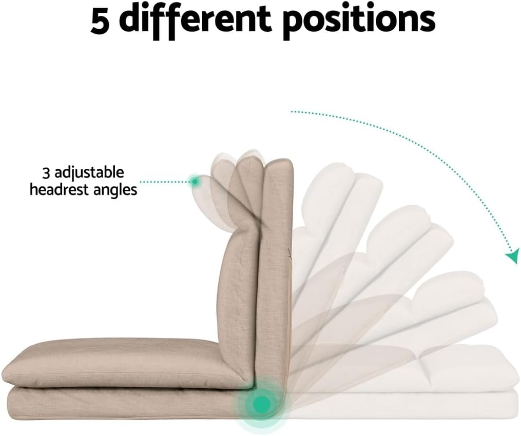 Artiss 2X Floor Chair, Adjustable Futon Lounge Sofa Bed Cushions Recliner Folding Stadium Chairs Cushion Couch Bed Outdoor Bedroom Living Room Furniture, Soft Backrest Easy Carry Space Saving Grey