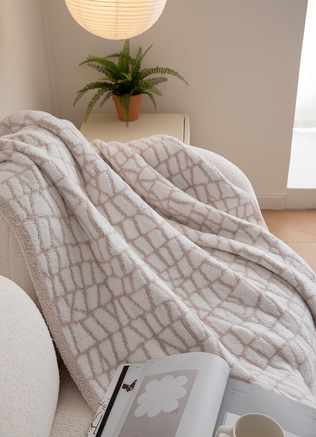 REPRECONF ZASTION Plaid Throw Blanket Ultra Soft Cozy Microfiber Knitted Lightweight Fleece Blanket for Couch Bed Travel Cream 130cm x 150cm