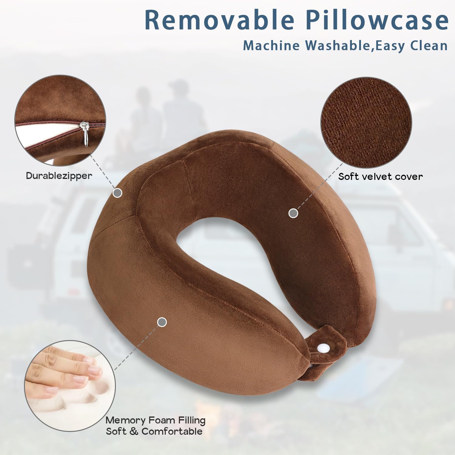 Travel Neck Pillows Adjustable U-Shaped Memory Foam Airplane Pillows Support Headrest and Neck Removable Breathable Neck Pillow for Car Office Home Camping Use Purple Color