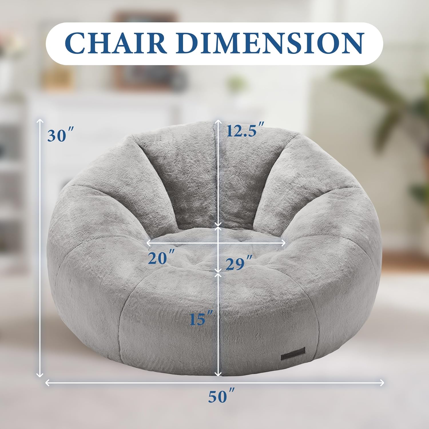 Hobestluk Bean Bag Chairs Large Bean Bag Couch for Adults Stuffed Lazy Sofa Chair Comfy Floor Chair with Spacious Design for Reading, Gaming or Relaxing (GREY)