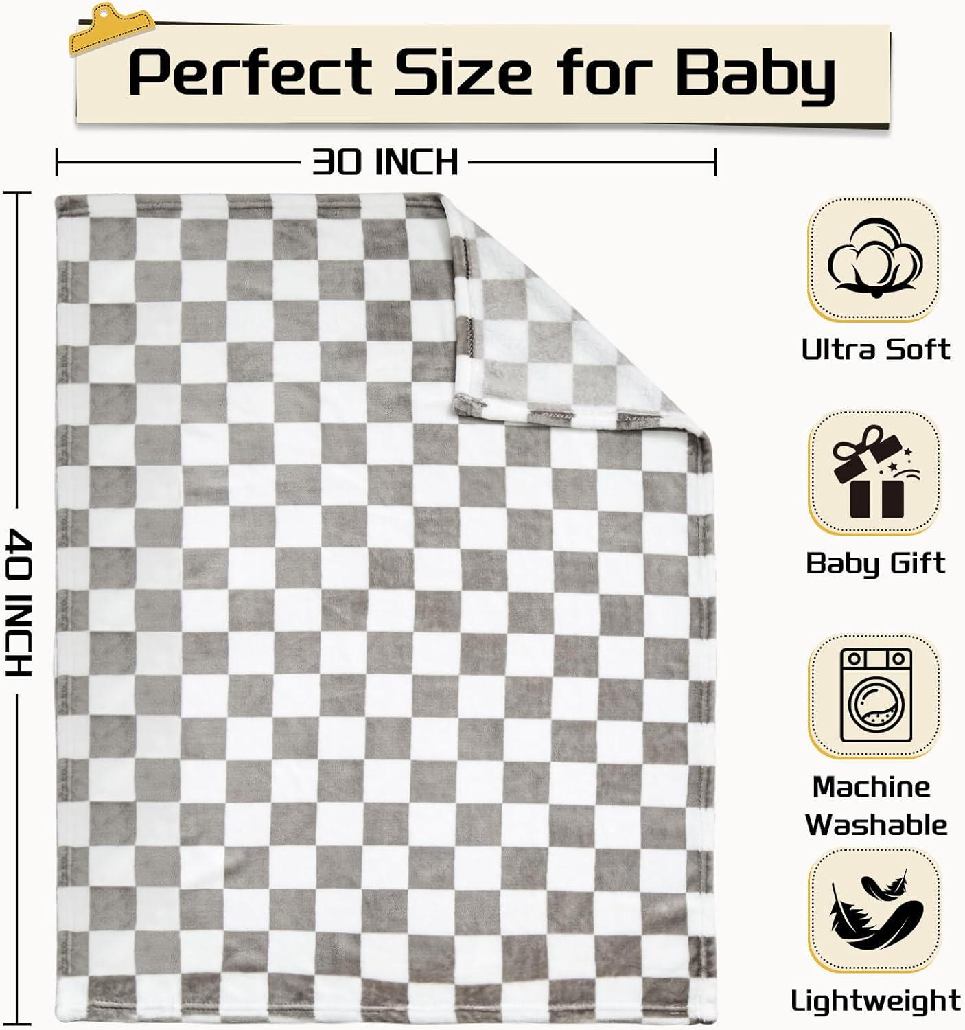 Yurhap Checkered Baby Blanket Fleece Baby Blankets for Boys, Ultra Soft Cozy Fluffy Infant Toddler Newborn Receiving Blankets for Crib Stroller, 30''x40'', Blue