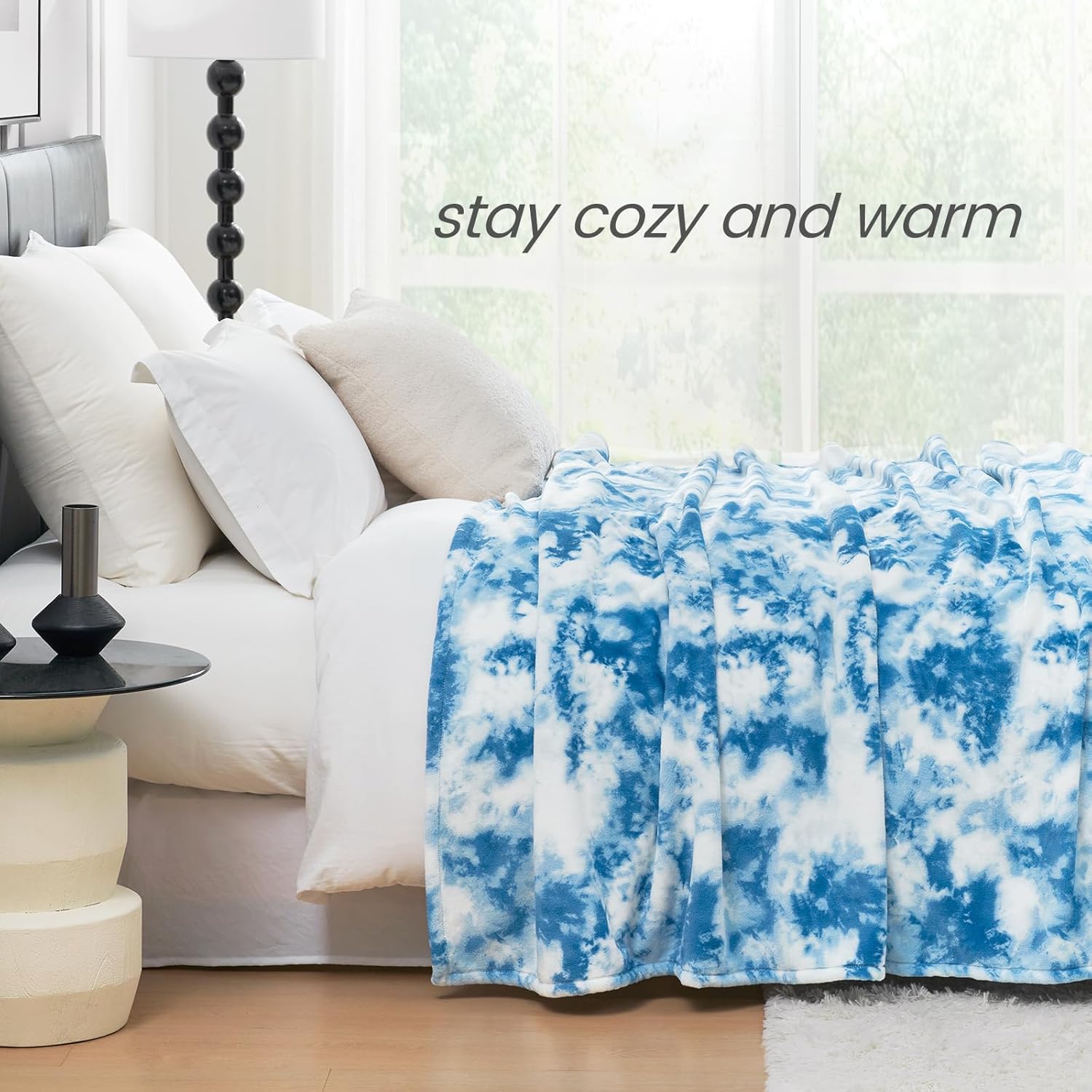 Cozy Bliss Cow Print Fuzzy Throw Blanket for Couch - Thick Soft Warm Non Shedding Fleece Blankets for Western Décor Room, for Kids, Women Men Girls, Teal Blue 50*60