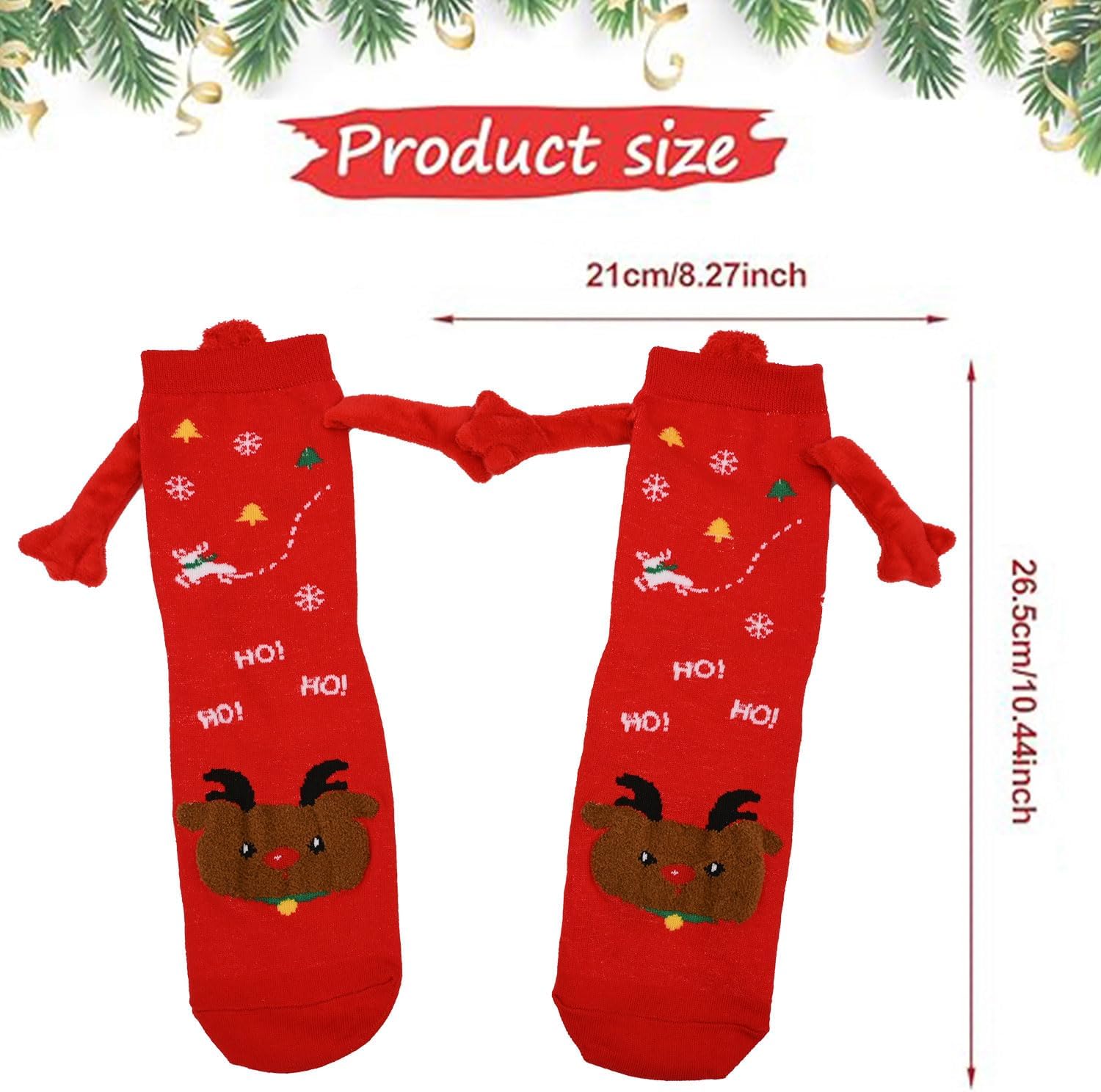 Zurligi 2 Pairs Holding Hands Socks, Funny Magnetic Hand Holding Cute Socks for Men Women, 3D Doll Couple Novelty Birthday for Lovers, Boyfriend, Family